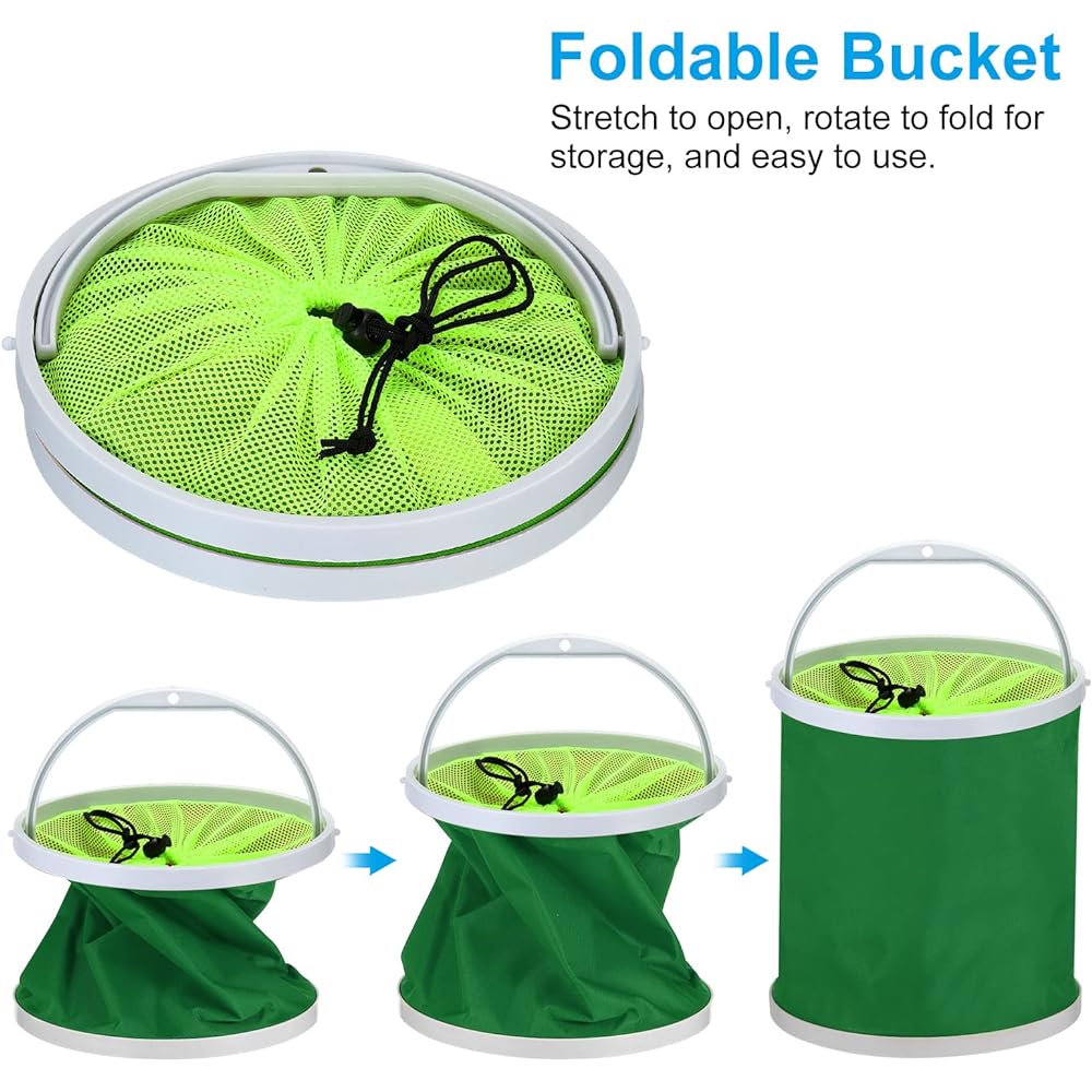 PATIKIL Fishing Bucket Water Tank Cleaning Bucket Foldable with Handle for Camping Car Wash 11L Green