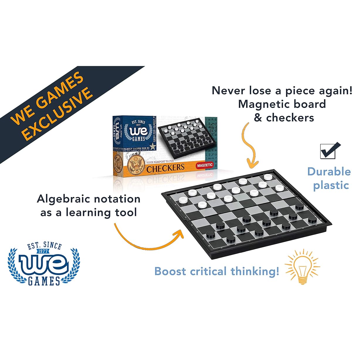 WE Games Magnetic Checkers Set -Small Travel Size