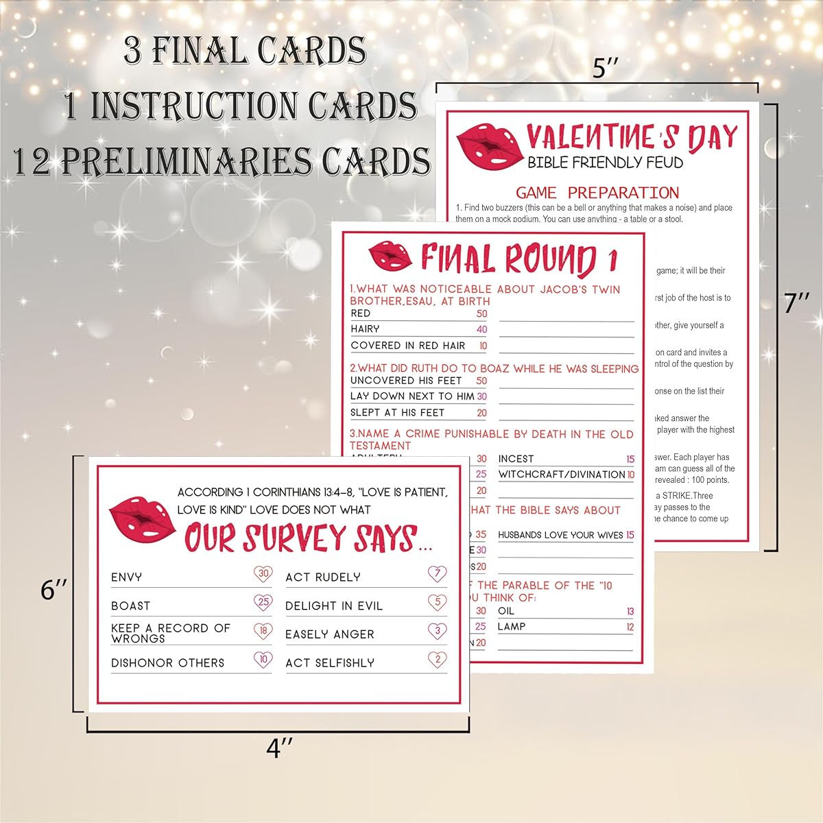 Valentine's Day Bible Feud - Hilarious Party Game of Guessing the Best Answer Bible Friendly Feud Valentine's Day Party Game Family Game Night Bible Games for Adults and Families 15 Trivia Cards