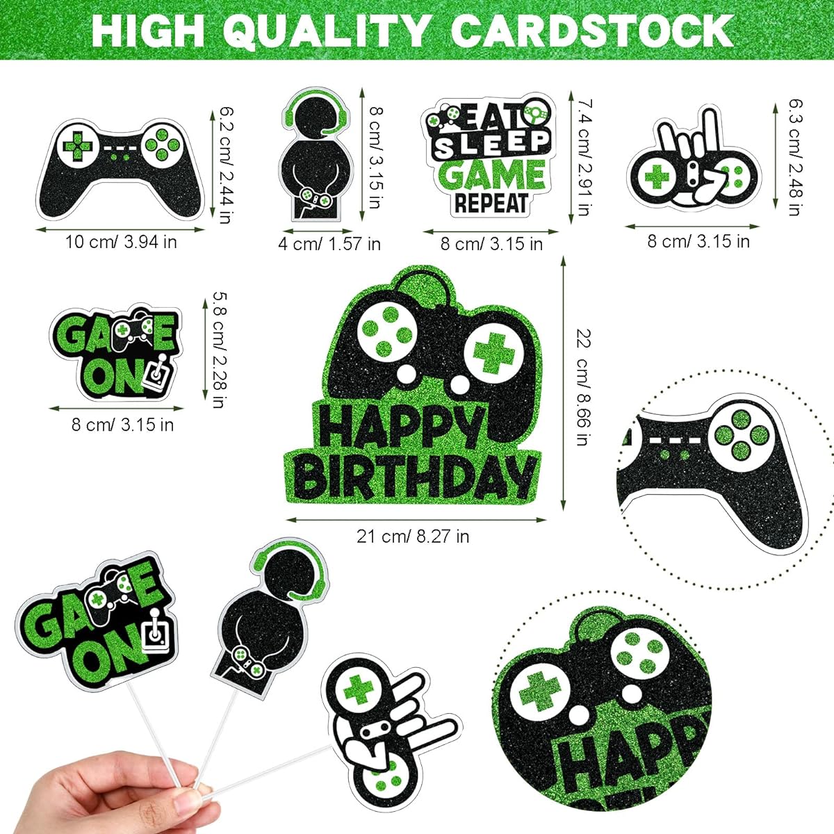 31 Pieces Video Game Happy Birthday Cake Topper, Glitter Video Game Cake Decoration Picks, Playstation Birthday Party Banner, Game Controller Birthday Party Gaming Backdrop, Kids Gaming Theme for Birthday