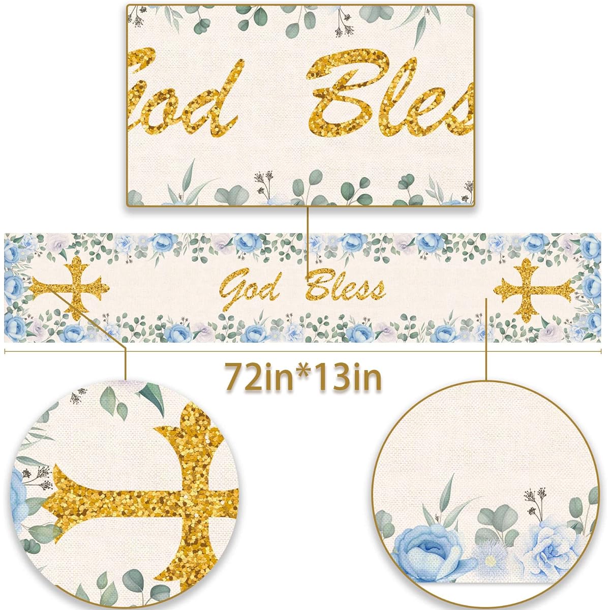 Pudodo Boy Baptism Table Runner God Bless First Communion Baptism Baby Shower Party Kitchen Dining Home Decoration