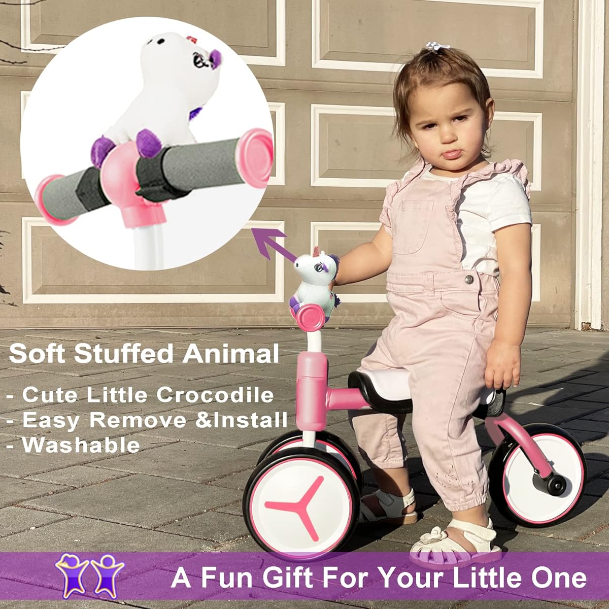 KRIDDO Baby Balance Bike Pony Toy for 1 Year Old Boys Girls Toddler Bike 1 Year Old First Birthday Gift Baby Tricycle 10-24 Months Pink
