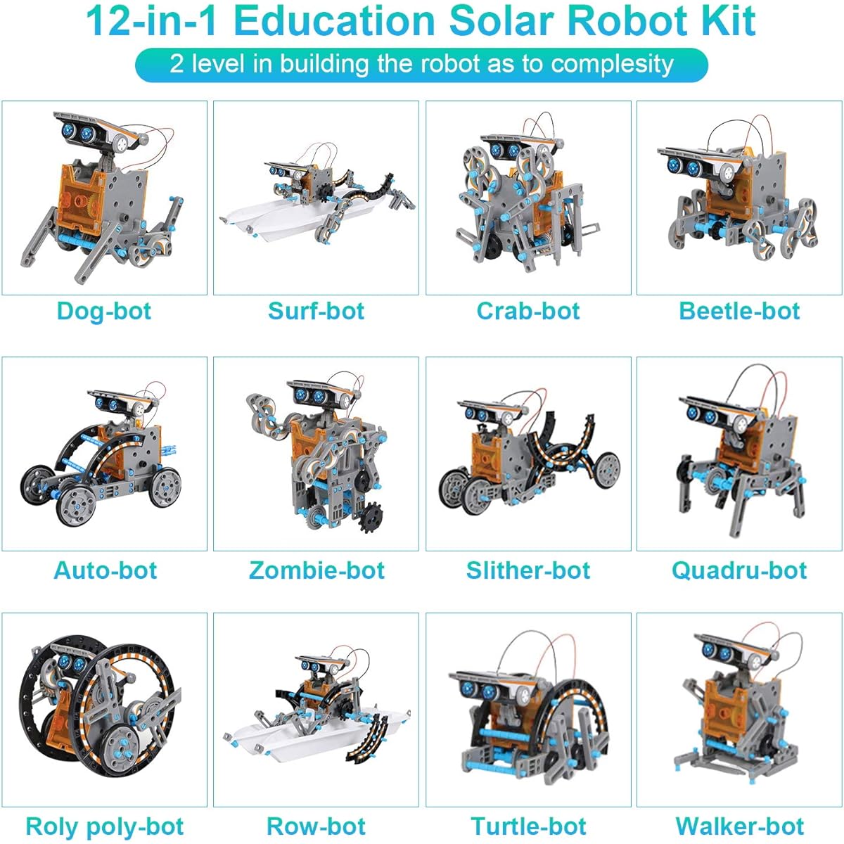 mababa 12-in-1 Solar Robot Building Kit for Kids, STEM Educational Creativity 190 Piece Kit with Solar Powered Motor Engine and Gears for Boys and Girls Ages 8-12