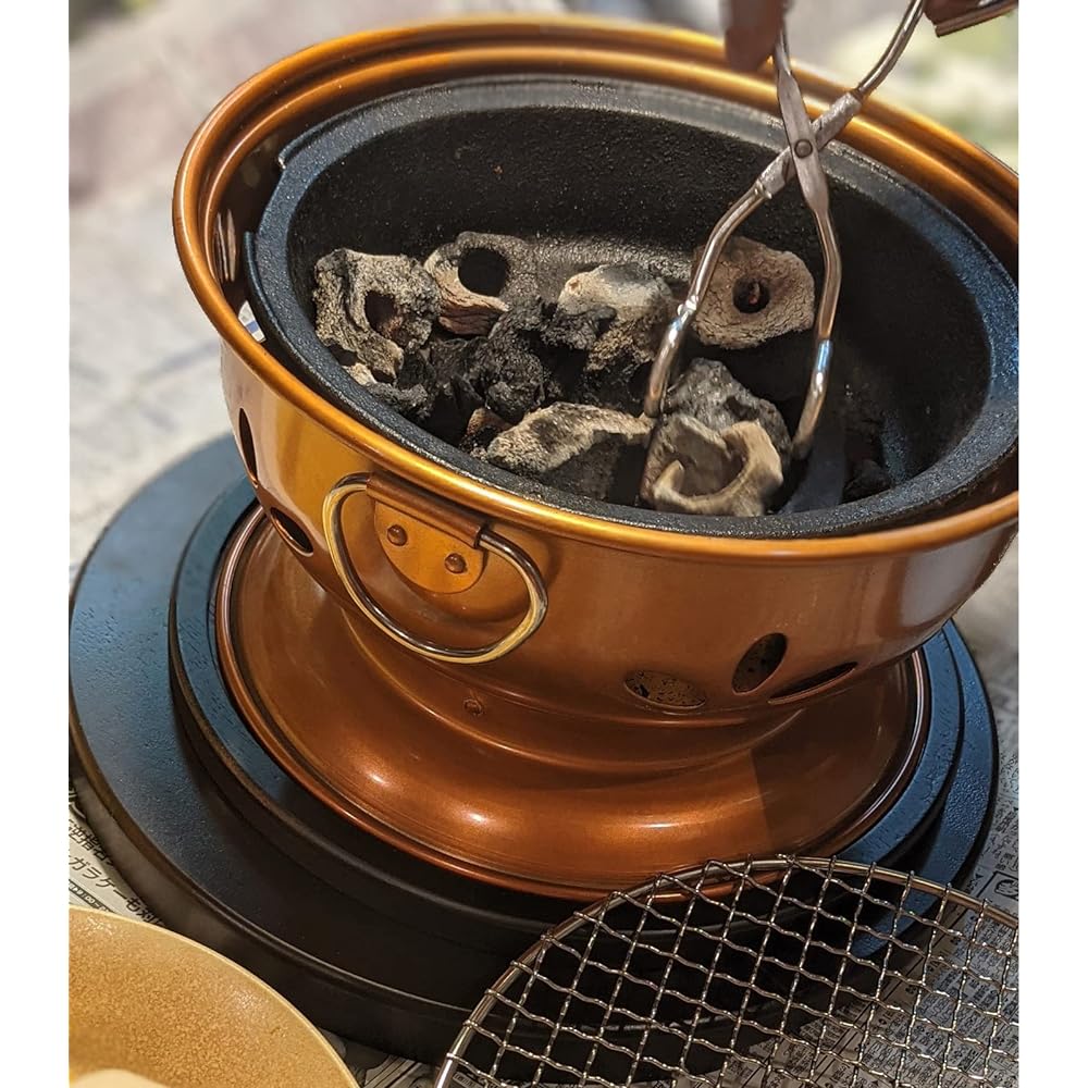 Ikenaga Tekko Seven Wheel Barbecue Made in Japan Yakiniku Stove Grill Charcoal Grill Compact Home Commercial Use Gold 30cm Kappo Jumbo Charcoal Grill