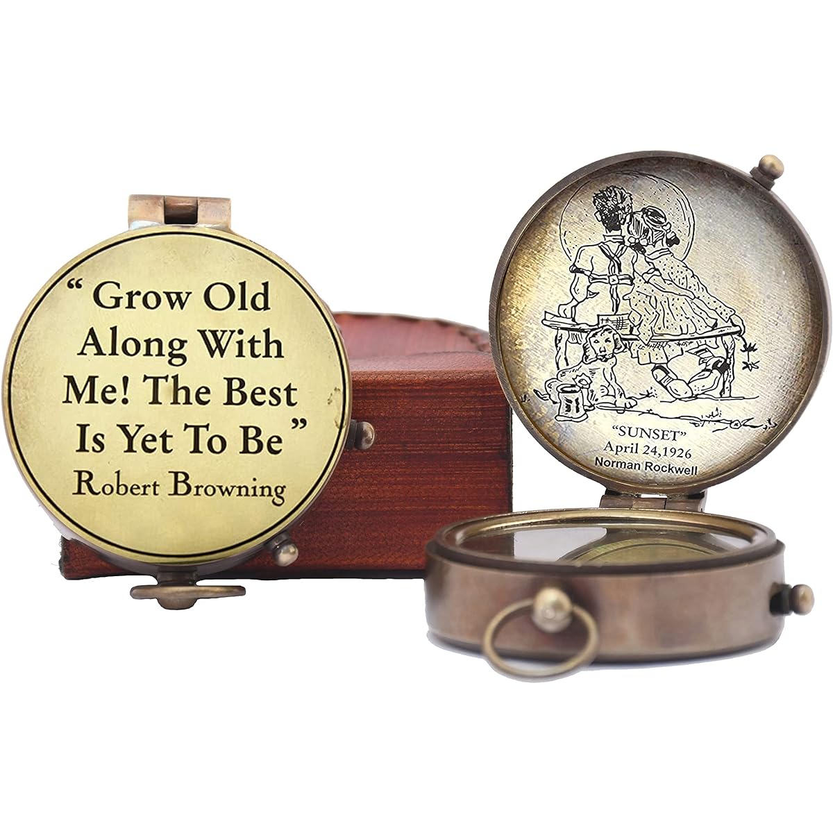 Personalized Grow Old Along with me Engraved Compass Norman Rockwell Sunset Engraving Valentine Gift Birthday Long Distance Love Unfortunate Memories