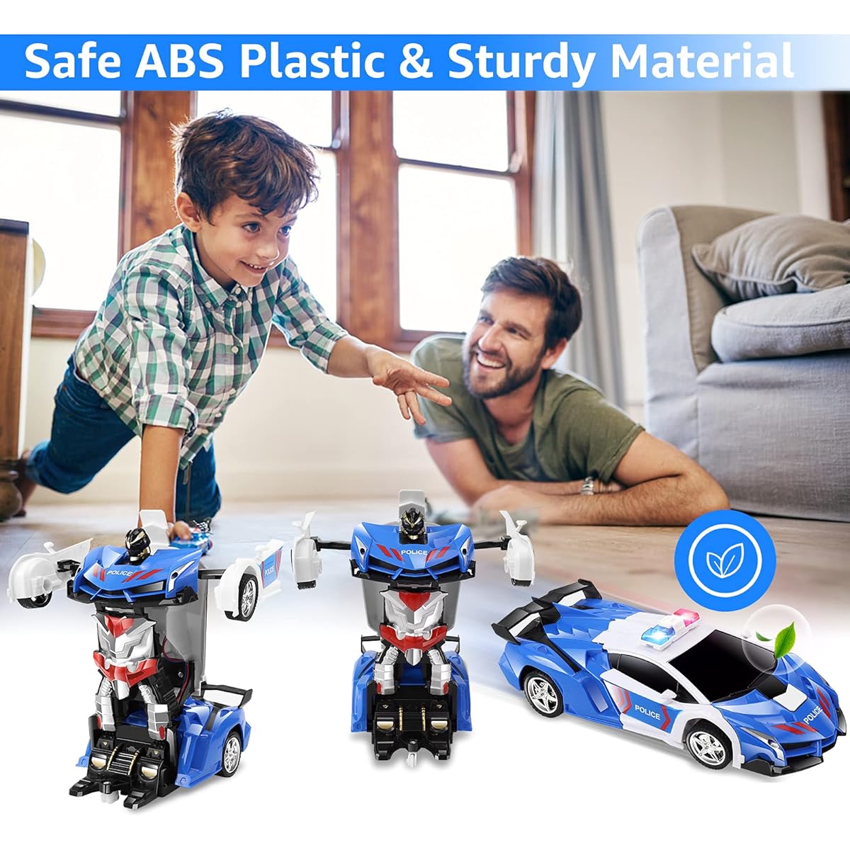 Febyhim Remote Control Car Transforming Robot RC Car One Button Transformation 360 Degree Rotation Drifting 1:18 Scale Police Car Perfect Christmas or Birthday Gift for Boys/Girls Ages 5+