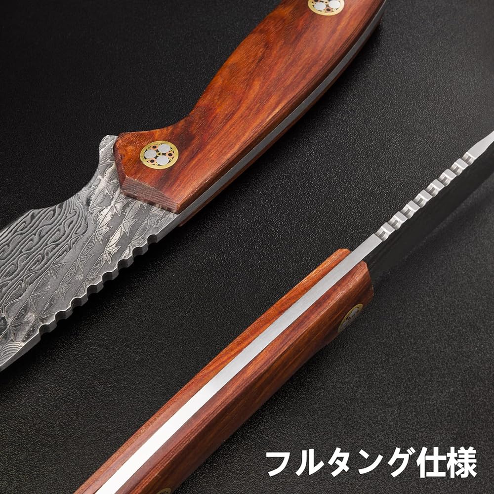 SWISS+TECH Knife Damascus Knife Sheath Knife 64 Layer Damascus Steel Forged Keranji Wooden Handle Wood Chopping Fishing Climbing Camping Survival Outdoor Knife Comes with Dedicated Sheath