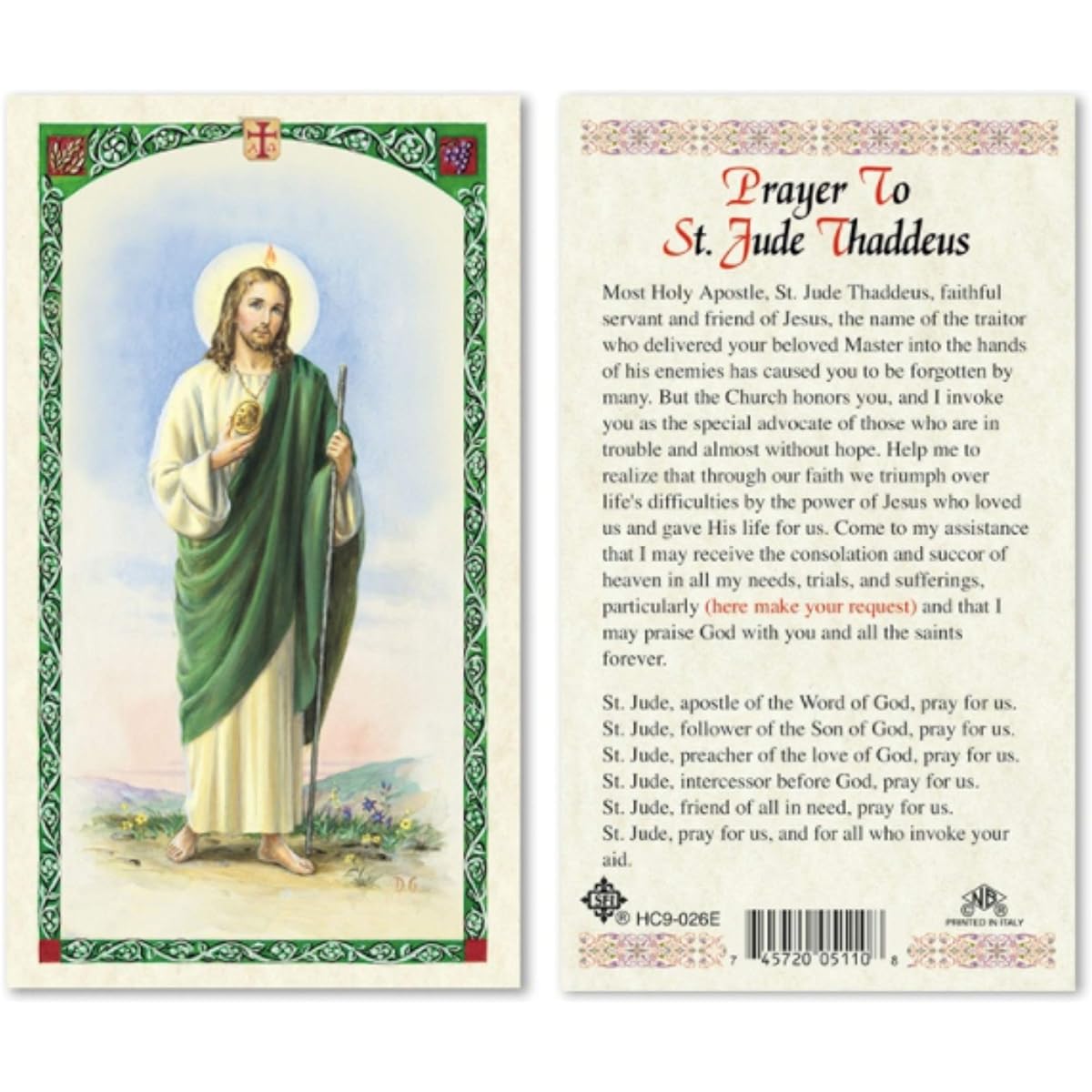 H HOLLY LINES St. Judas Thaddeus Laminated Prayer Cards Set of 5 Holy Cards