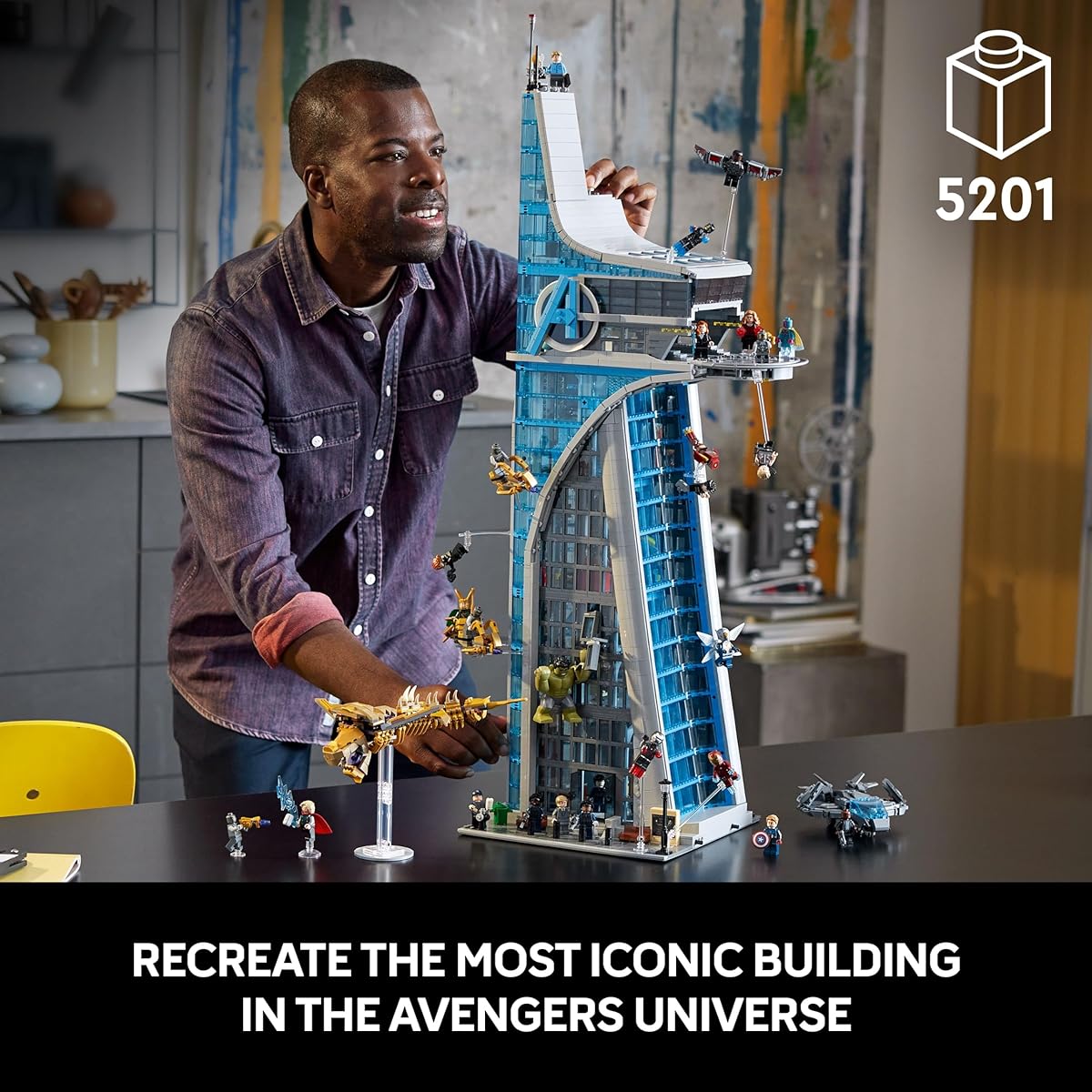 LEGO Marvel Avengers Tower Building Kit - Detailed recreation of iconic HQ featuring classic movie scenes, 31 figures and authentic accessories, a gift for Marvel fans and model makers, 76269