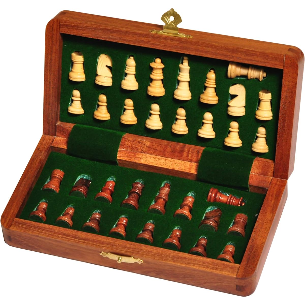 7" Handmade Foldable Wooden Magnetic Chess Board Set with 2 Extra Queens, Chessman Size (7x7")