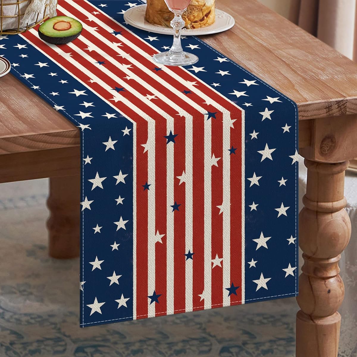 CMEGKE Stripes and Stars Independence Day Table Runner for Independence Day, 4th of July Kitchen Dining Table Decor, Memorial Day Veterans Day Home Party Table Decorations, 13 x 72 Inch
