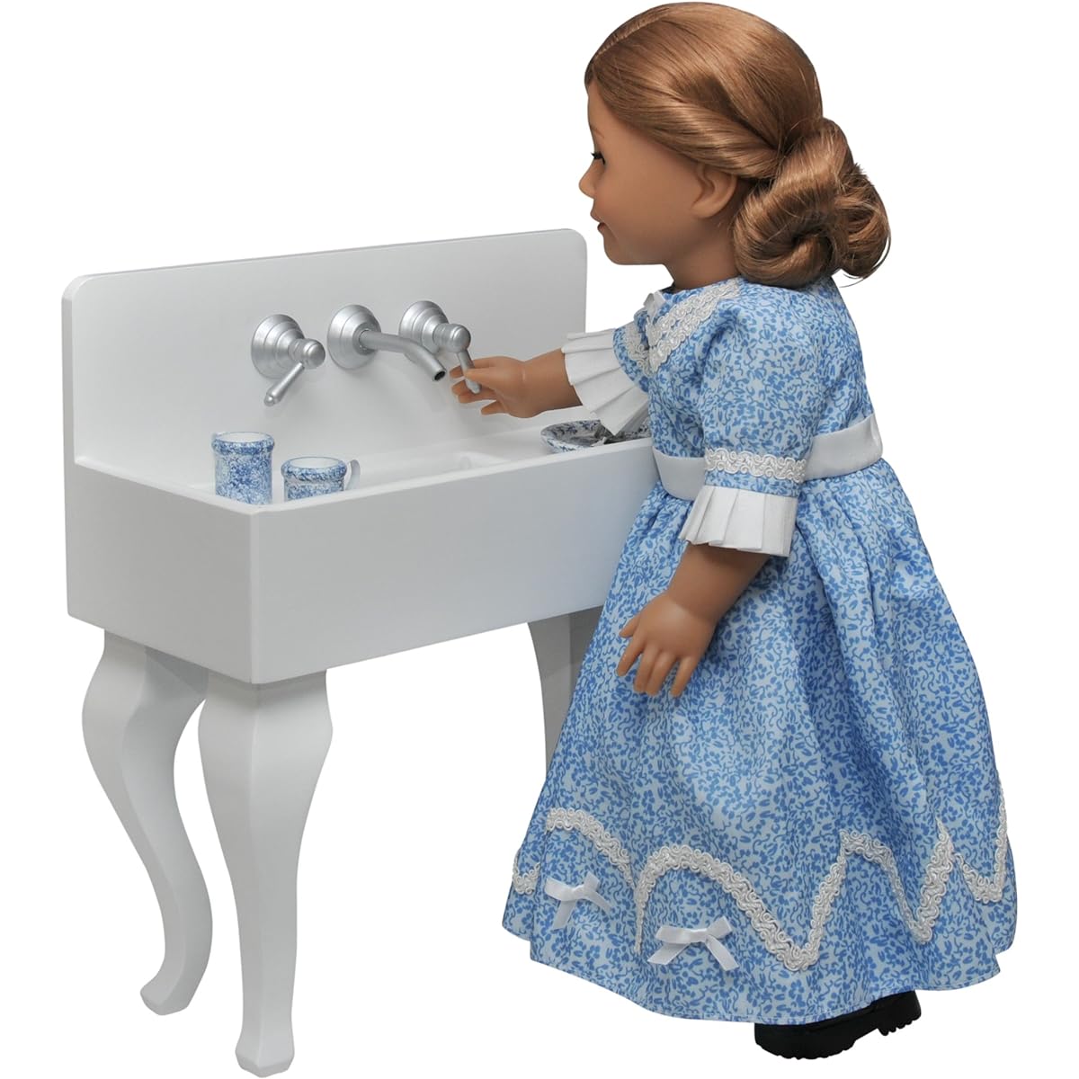 THE QUEEN'S TREASURES 18" Doll Furniture, 1930's Style Farmhouse Sink, Wood Sink for 18" Doll Kitchen, Moving Knobs, Compatible with American Girl Kitchen Furniture