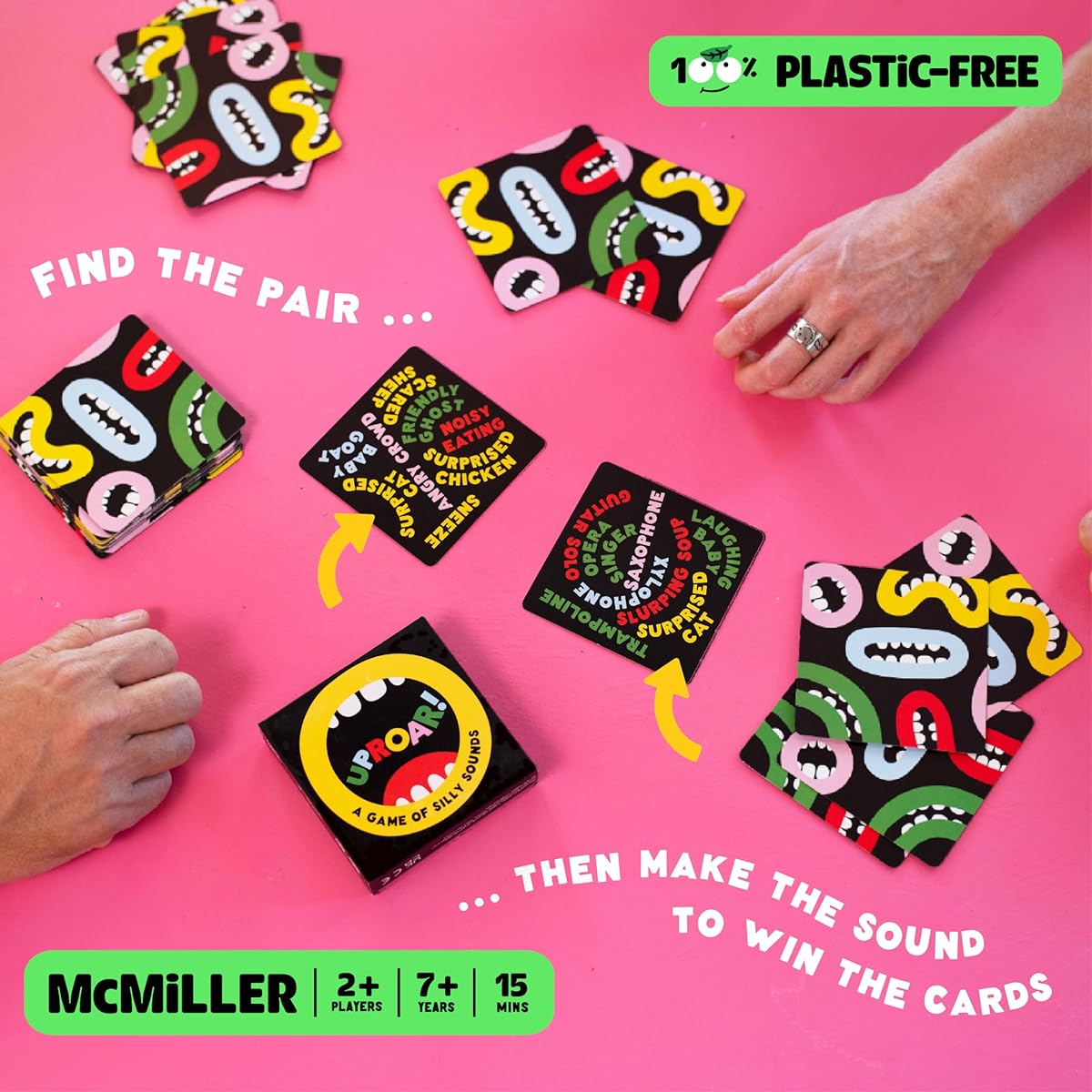 UpRoar! The award winning game of silly sounds! Plastic-free, carbon neutral, sustainable card game for parties, family game night, travel game, or Christmas stocking filler