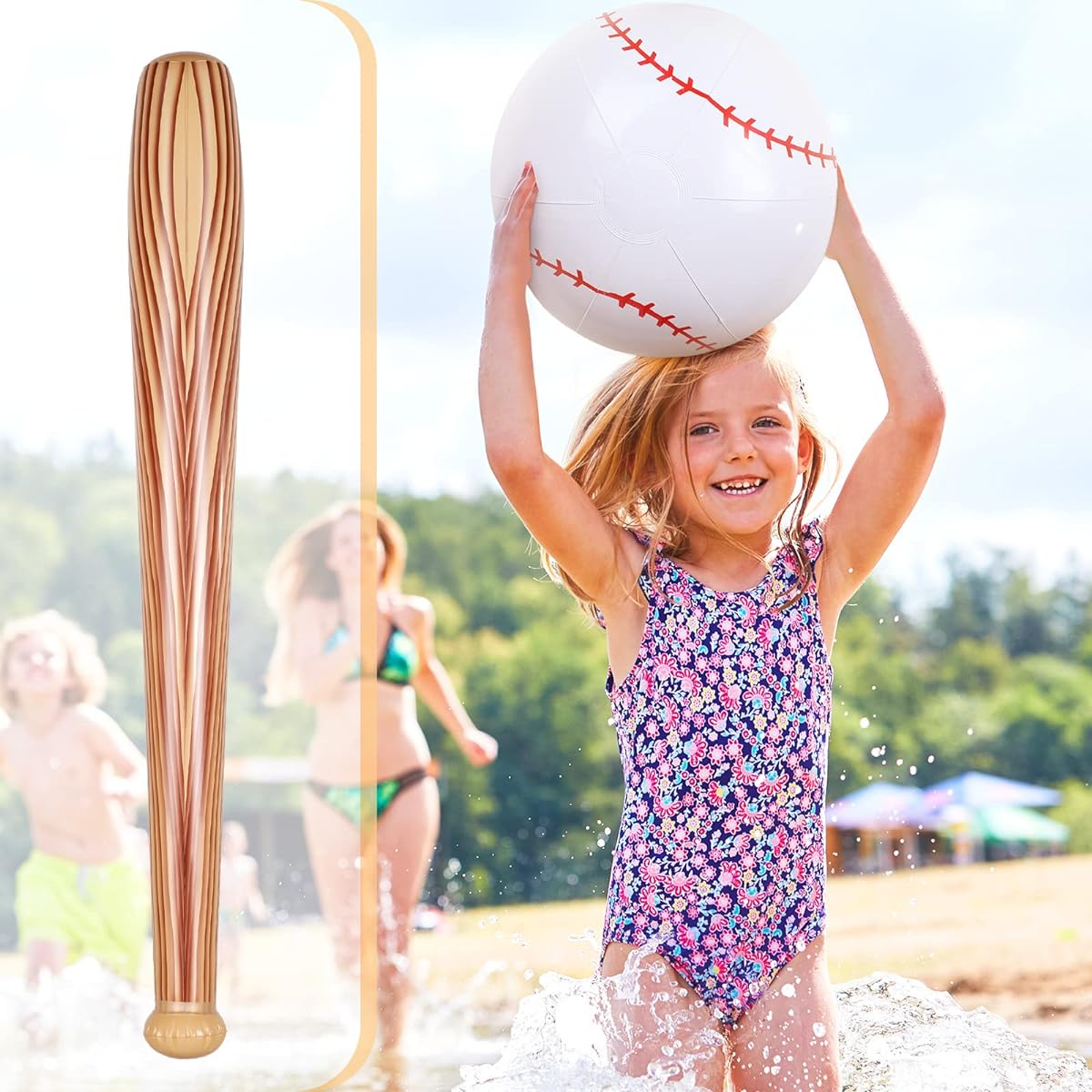 Lewtemi 6 Piece Inflatable Baseball Bat and Ball Set, 4 Inflatable Bats and 2 Baseball Beach Balls, Plastic Baseball Bats Baseball Party Favors for Kids and Adults Pool Beach Birthday Party Supplies