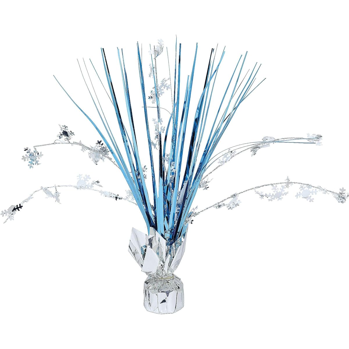 Amscan Festive Christmas & Holiday Party Snow Flake Foil Spray Centerpiece Decor, Silver/Blue, 12"