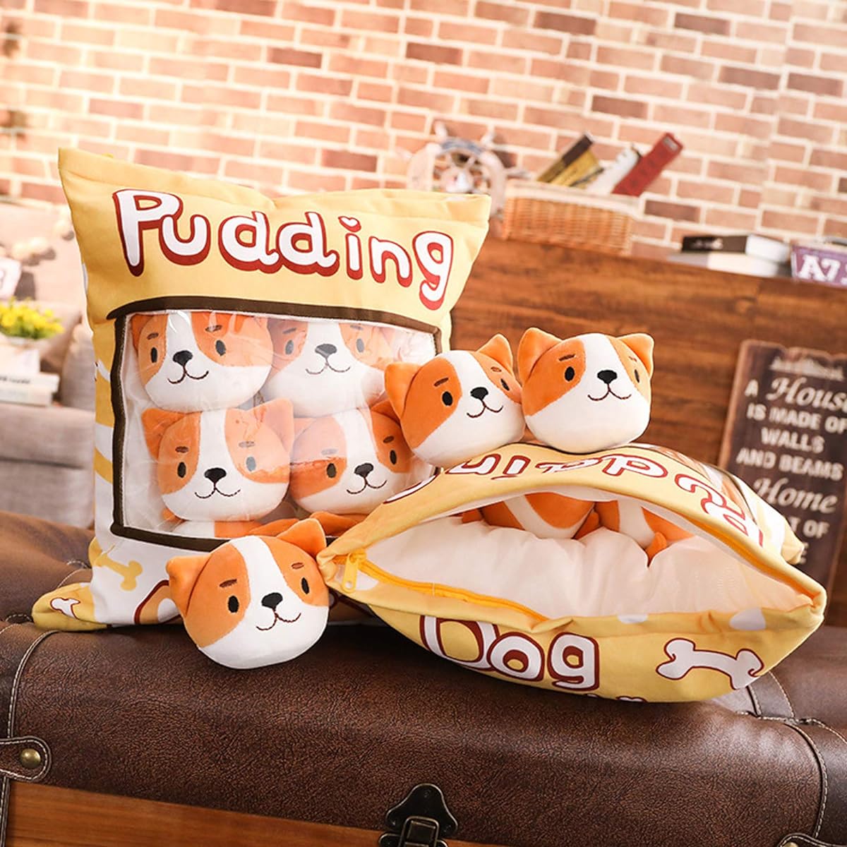 REFAHB Cute Throw Pillow Plush Dog Animal Toy Detachable Fluffy Pudding Creative Gift for Teens/Girls/Kids (6 Dolls Included)