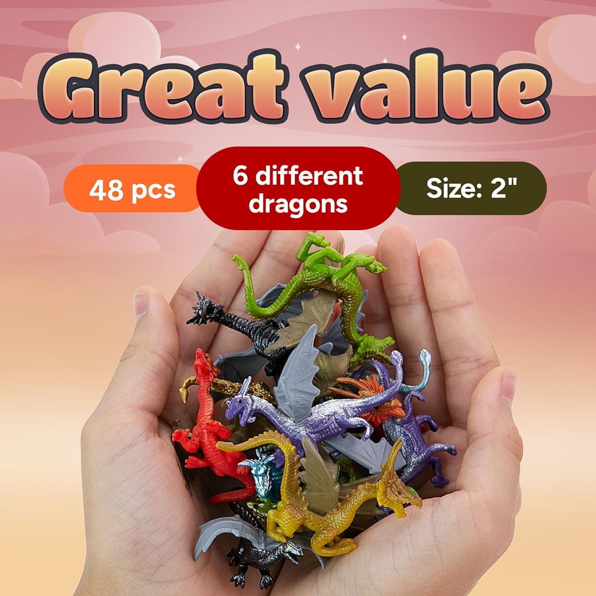 Bulk Toys - 2 Inch Dragon Toys - 100 Pieces Dragon Playset for Party Favors - Pinata Stuffers - Goodie Bag Supplies - Bulk Gifts for Kids - Vending Machine Toys