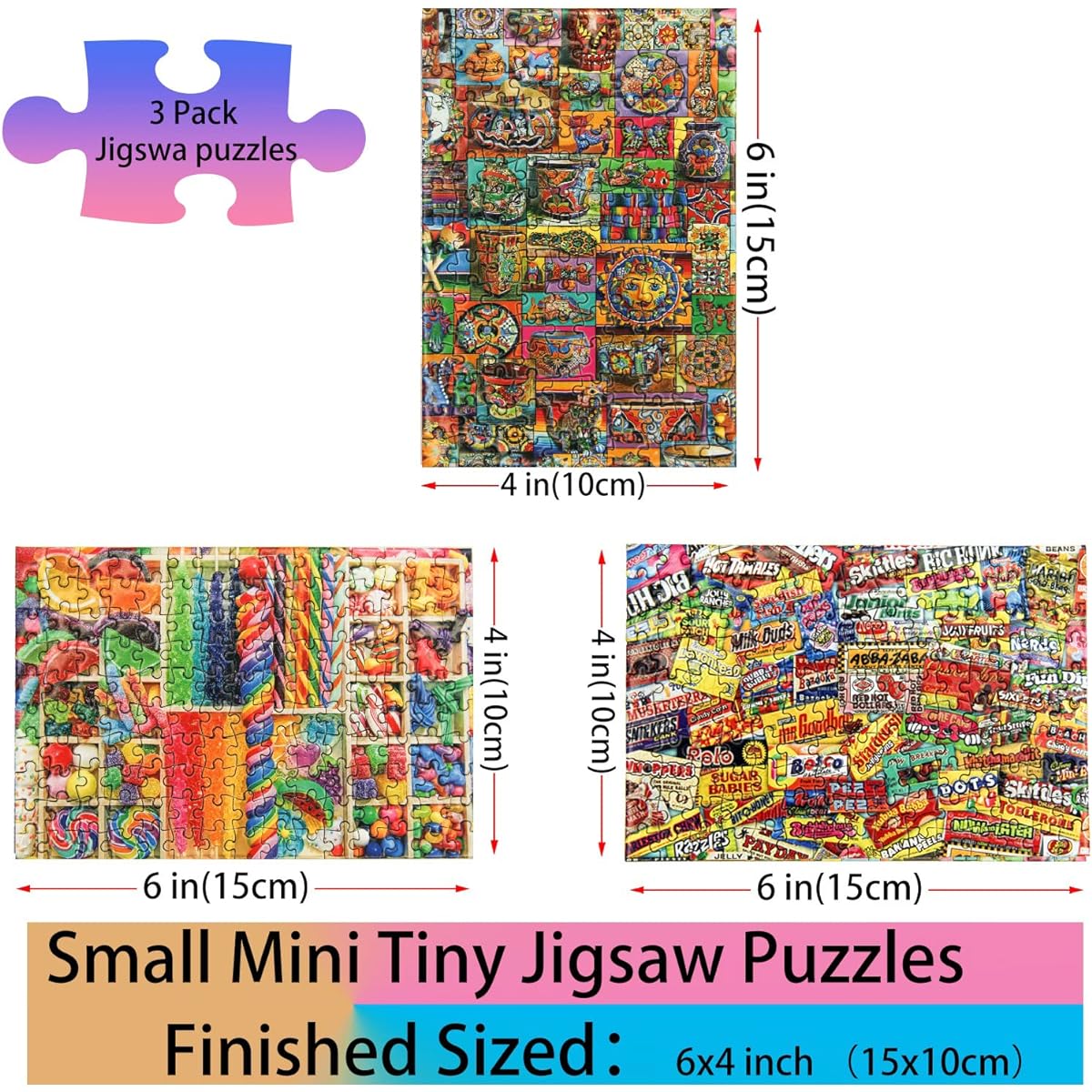 Small Jigsaw Puzzle for Adults 150 Piece Vintage Candy Mini Jigsaw Puzzle Challenging Mini Puzzle Small Jigsaw Puzzle 6 x 4 Inch 3 Piece with Mini Easel