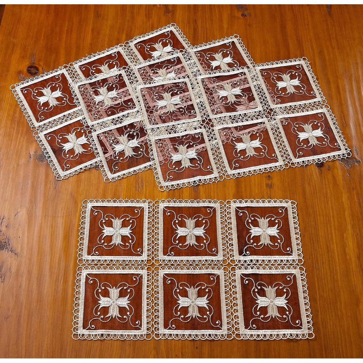 HomeCrate Blossom Embroidered Vintage Lace Design Table Runner, 18" Round, Burgundy