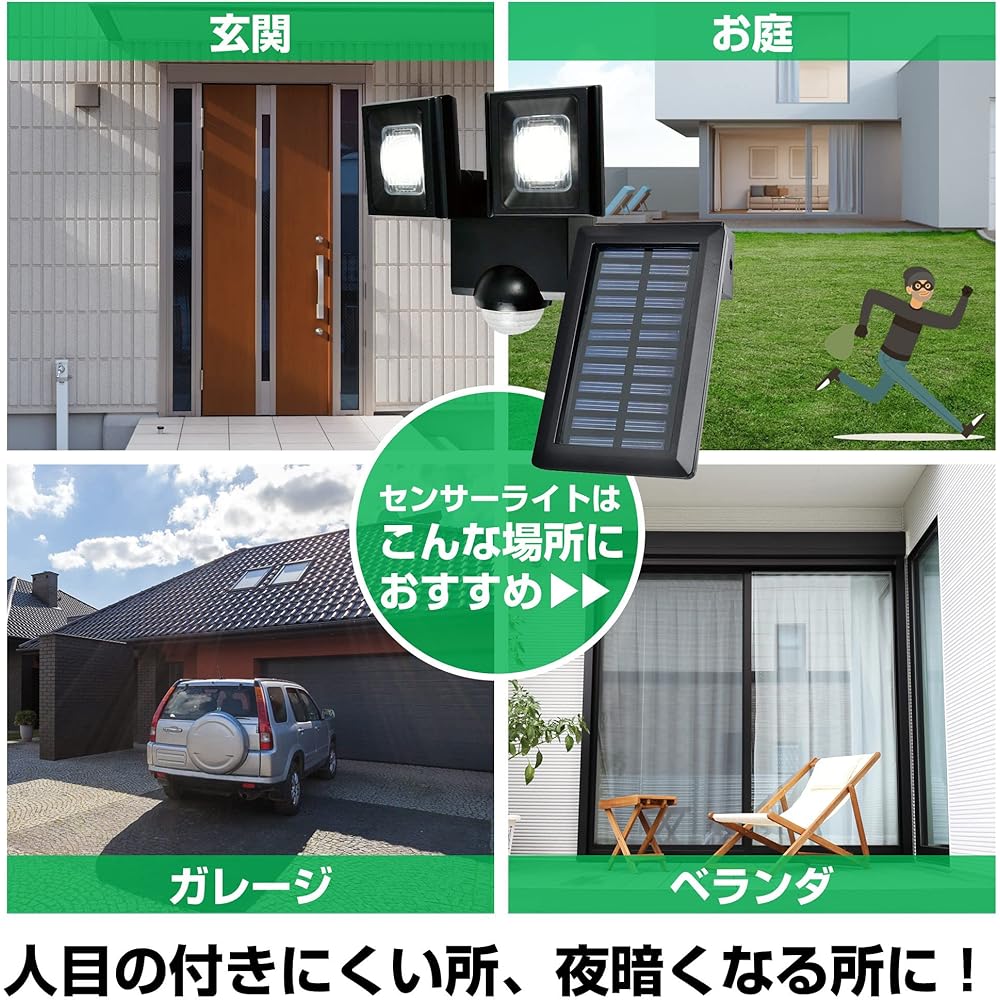 ELPA Solar Sensor Light 2 Lights (White LED/Waterproof) Convenient Size/Outdoor (ESL-N112SL)