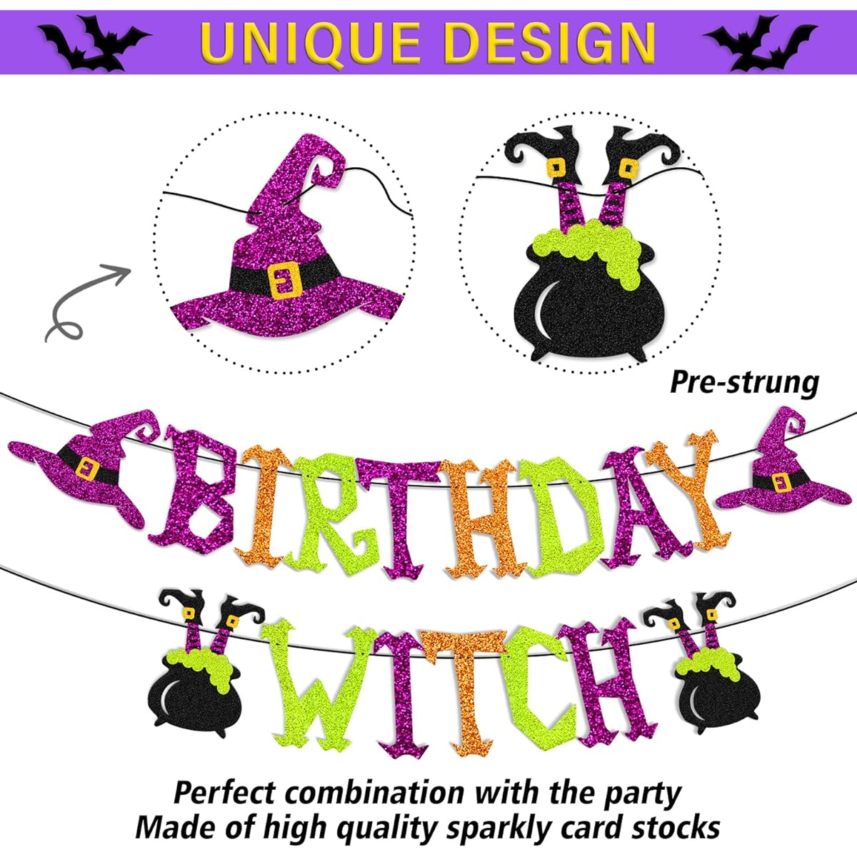 Halloween Birthday Witch Banner Ghost Sorceress Bat Cat Theme for Girls Women Happy Hallows Birthday Decorations Witch Fall Season All Souls Day Birthday Party Celebration Decor Supplies