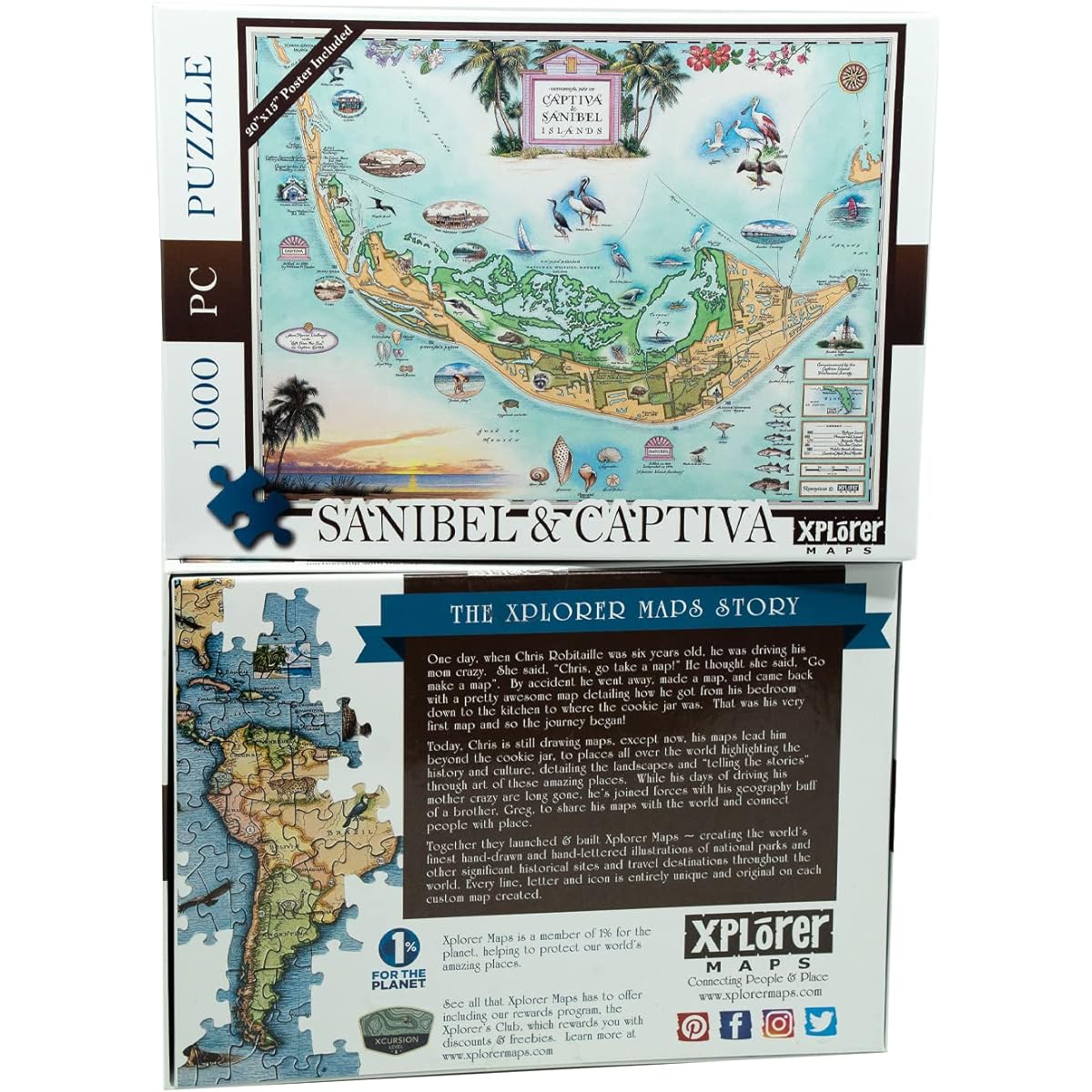 Xplorer Map 1000 Piece Sanibel-Captiva Island Cardboard Jigsaw Puzzle - Educational Jigsaw Puzzle with Regions, National Parks, Tourist Destinations, Landmarks for Adults and Teens