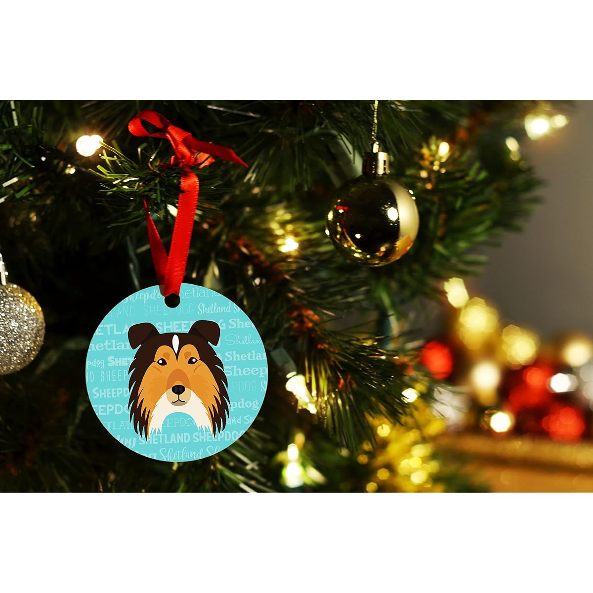 Mystic Sloth Adorable Dog Breed Design Double Sided Christmas Holiday Ornament (Shetland Sheepdog)