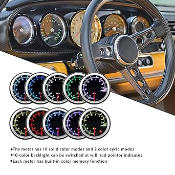 12V Air Suspension Pressure Gauge, ABS Air Pressure Gauge 52mm, 10 Colors 0-10 Bar Stepper Motor Meter with Sensor Backlight LED