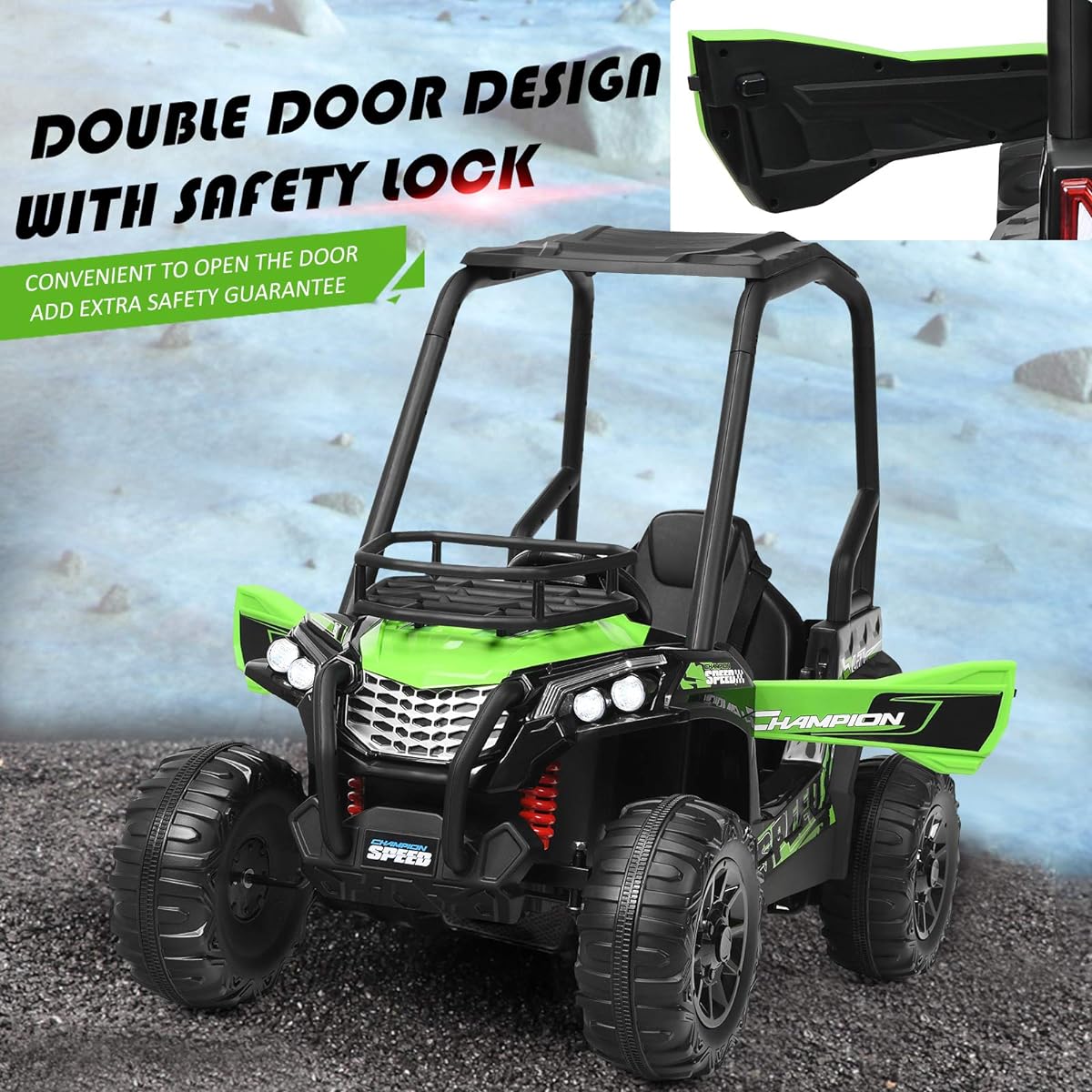 Costzon Ride-On 12V Battery Powered UTV with 2.4GHz Parental Remote Control, LED Lights, Music, MP3/USB, Storage Basket, Rear Wheel, Electric Vehicle for Kids, Green
