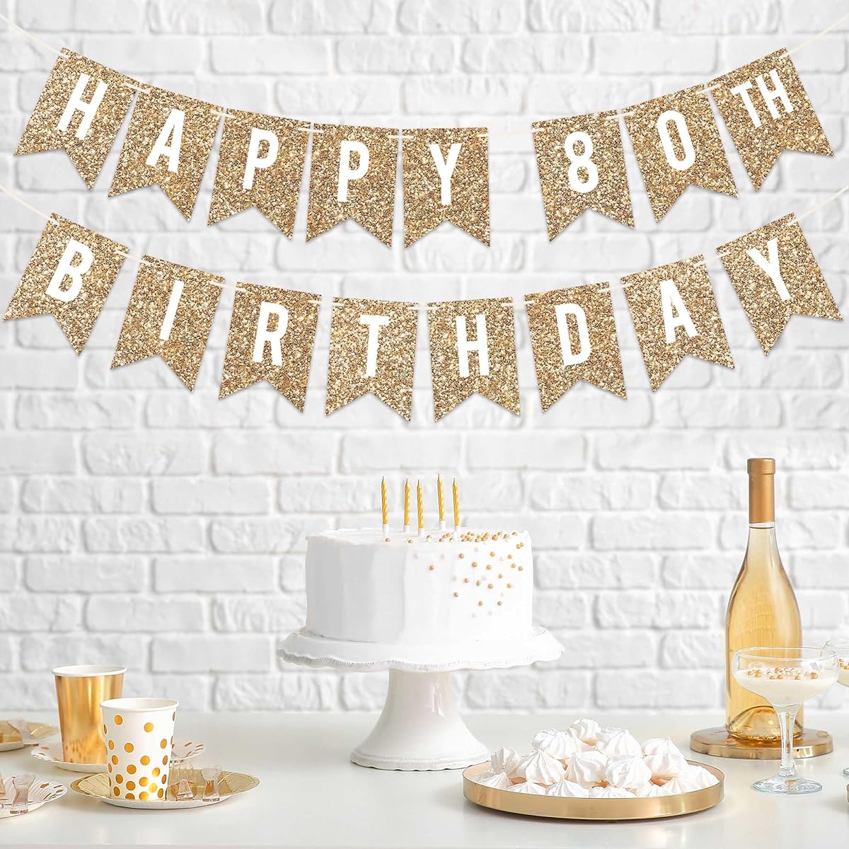 80th Birthday Banner - No DIY Required - Gold Glitter 80th Birthday Party Banner for Men and Women - Garland Strung on 6 Feet Strands - Gold Birthday Party Decorations & Decorations Never mentioned DIY? ?