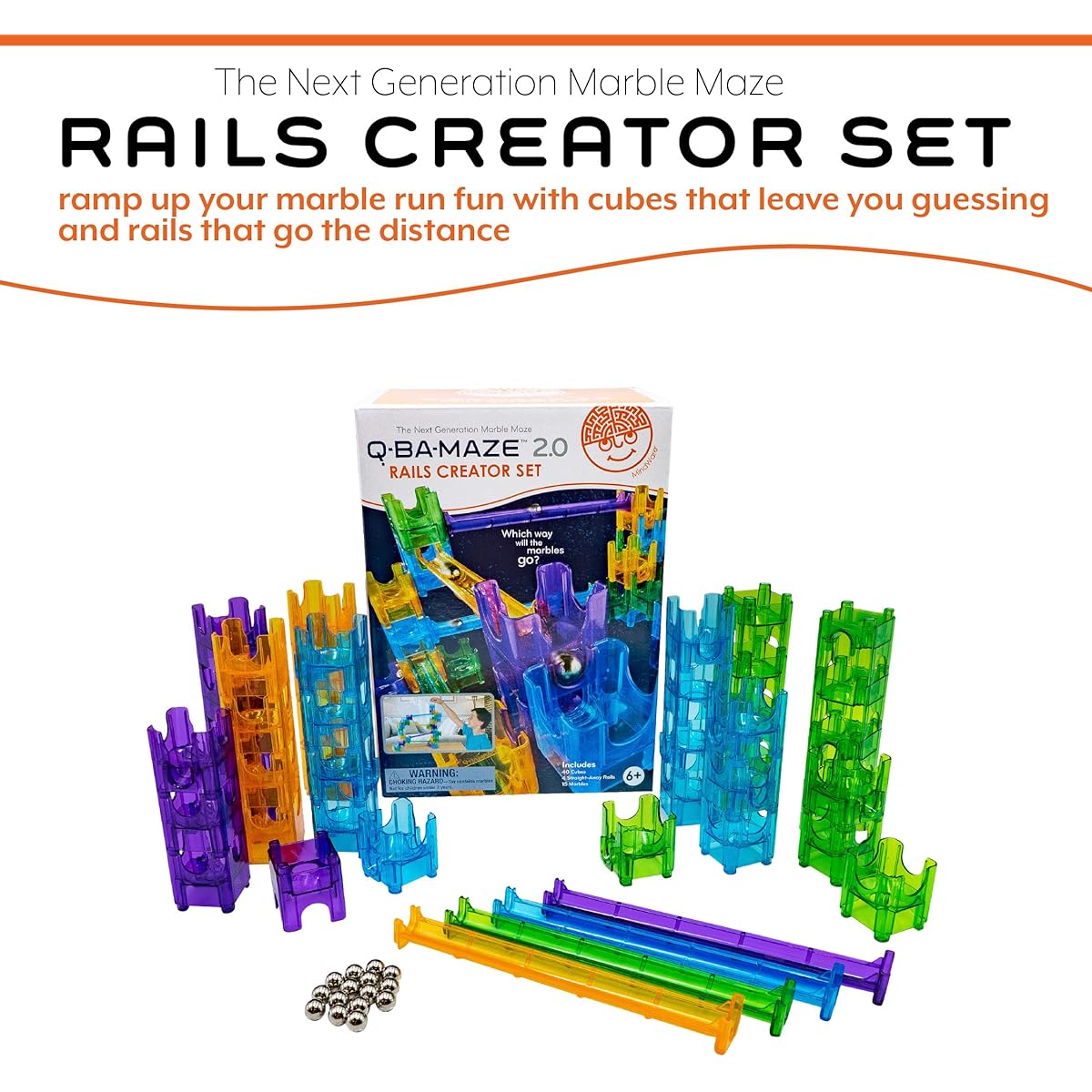 MindWare Q-BA-Maze Rail Creator Set Next Generation Marble Maze Kids Toy - STEM Marble Run - Recommended Ages 6+ - Educational Gift for Boys and Girls