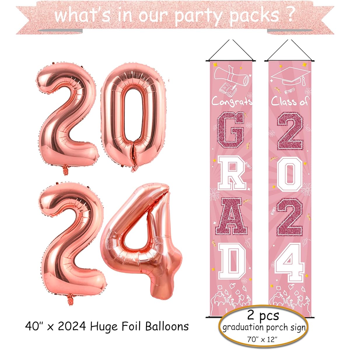 HIPEEWO Graduation 2022 Decorations - Graduation Party Supplies 2022 Banner Backdrop Porch Sign Balloons Hanging Swirls for High School Graduation Party Decorations (Rose Gold)