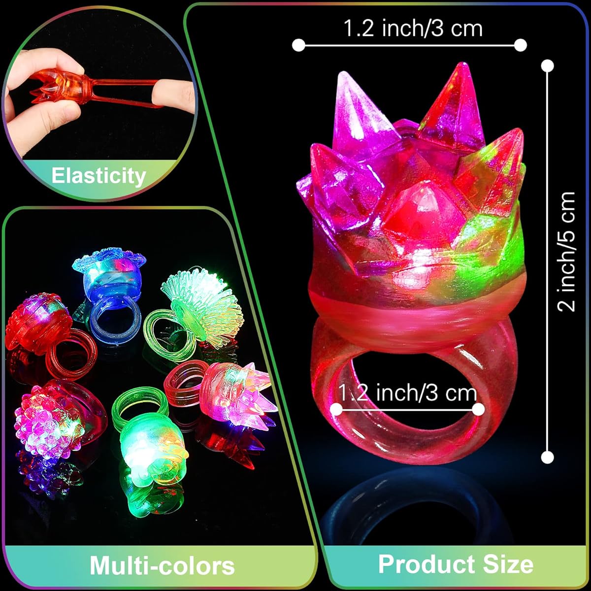 216 Pieces Light Up Rings, 6 Styles Flashing Rings, Glow in the Dark Jelly Rings, LED Light Up Bumpy Jelly Rubber Rings, Flashing Light Rings for Party Favors, Dance Rave Party, Classroom Giveaways, Gifts