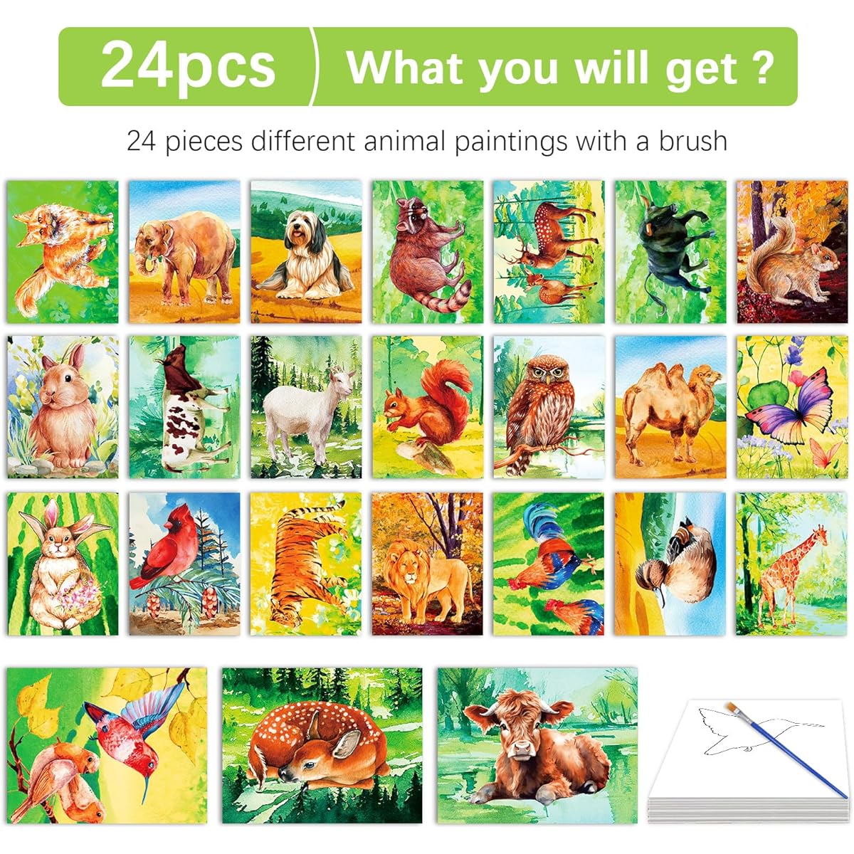 Dementia Products for Seniors Reusable Water Painting Toys Farm Animals Dementia Activities Adults Seniors Dementia Toys Water Doodle Coloring Set with Paint Brush Drawing Gifts 24 Pieces
