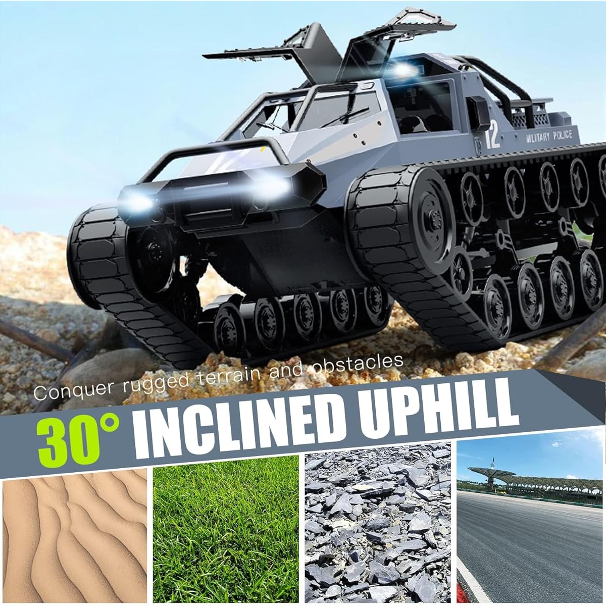 VOLANTEXRC RC Tank 1/12 Scale RC Tank 2.4Ghz High Speed RC Car with 2 Batteries Toy Gift for Both Kids and Adults