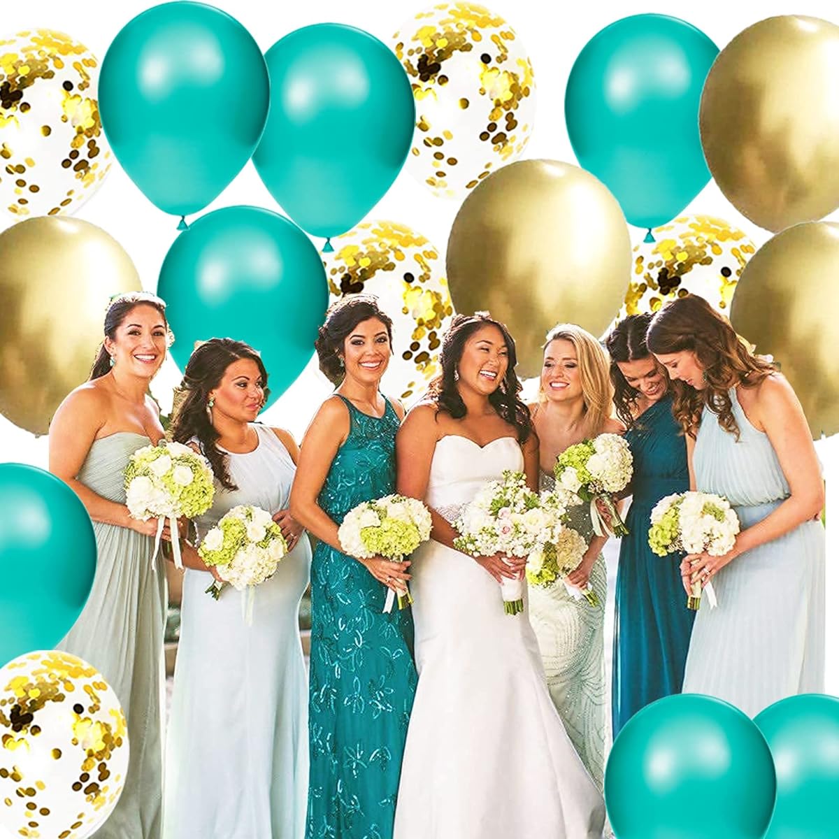 Teal Gold Balloon Arch, Teal Gold Birthday Decorations for Women, 45pcs Teal Gold Bridal Shower Decorations/Teal Gold Wedding Decorations/Teal Gold Balloon Garland