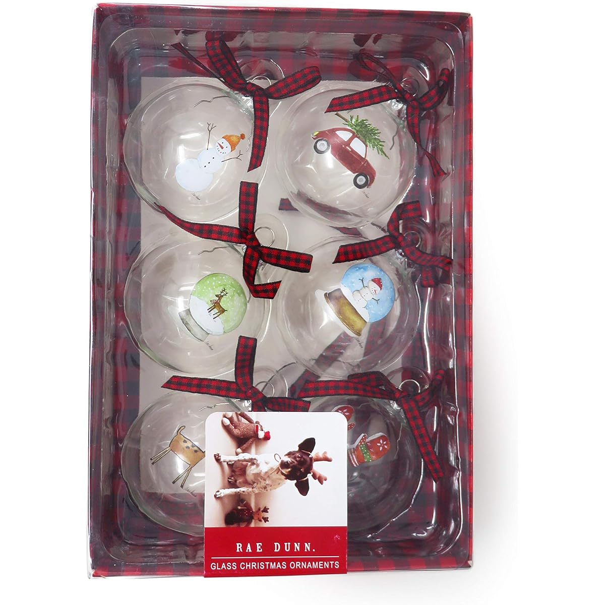 RAE DUNN BY MAGENTA Christmas Icon Art Glass Ball Christmas Tree Ornament Set 6 Piece 2020 Limited Edition