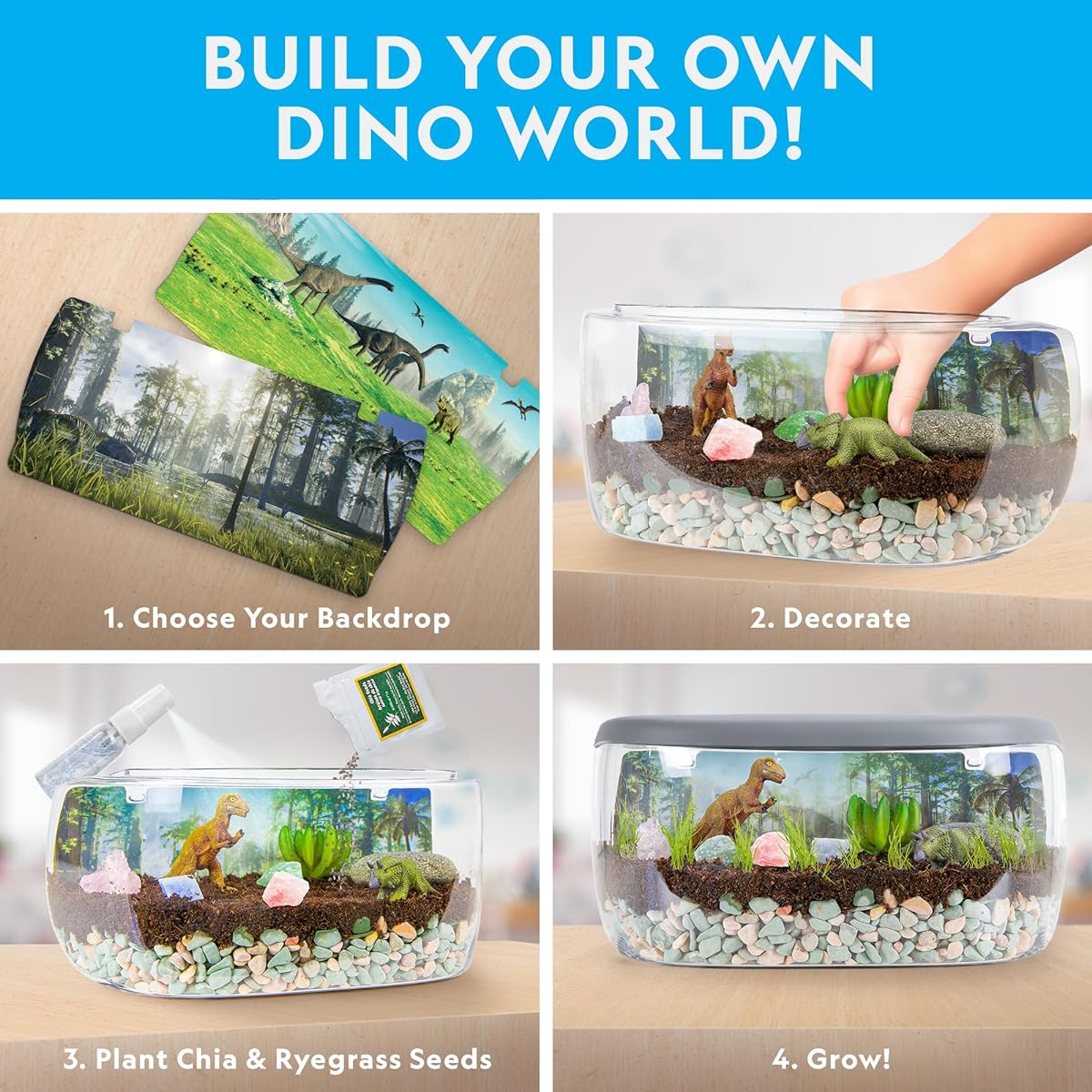 NATIONAL GEOGRAPHIC Light Up Terrarium Kit for Kids - Dinosaur Terrarium Kit for Kids, Build & Grow a Dinosaur Habitat with Real Plants, Fossils & More, DIY Science Kit, Arts and Crafts for Kids