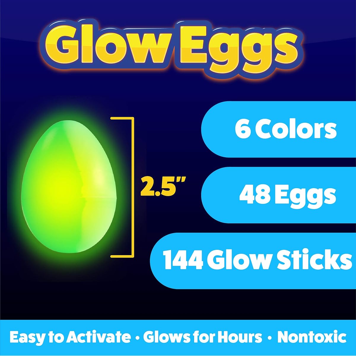 PartySticks 48 Easter Glow Eggs & 144 Mini Glow Sticks - 192 Total Glow in the Dark for Kids Teens Adults, Easter Basket Stuffers, Gifts, Egg Hunt Game, Bulk Party Favors, Boys Girls, Classroom Giveaways