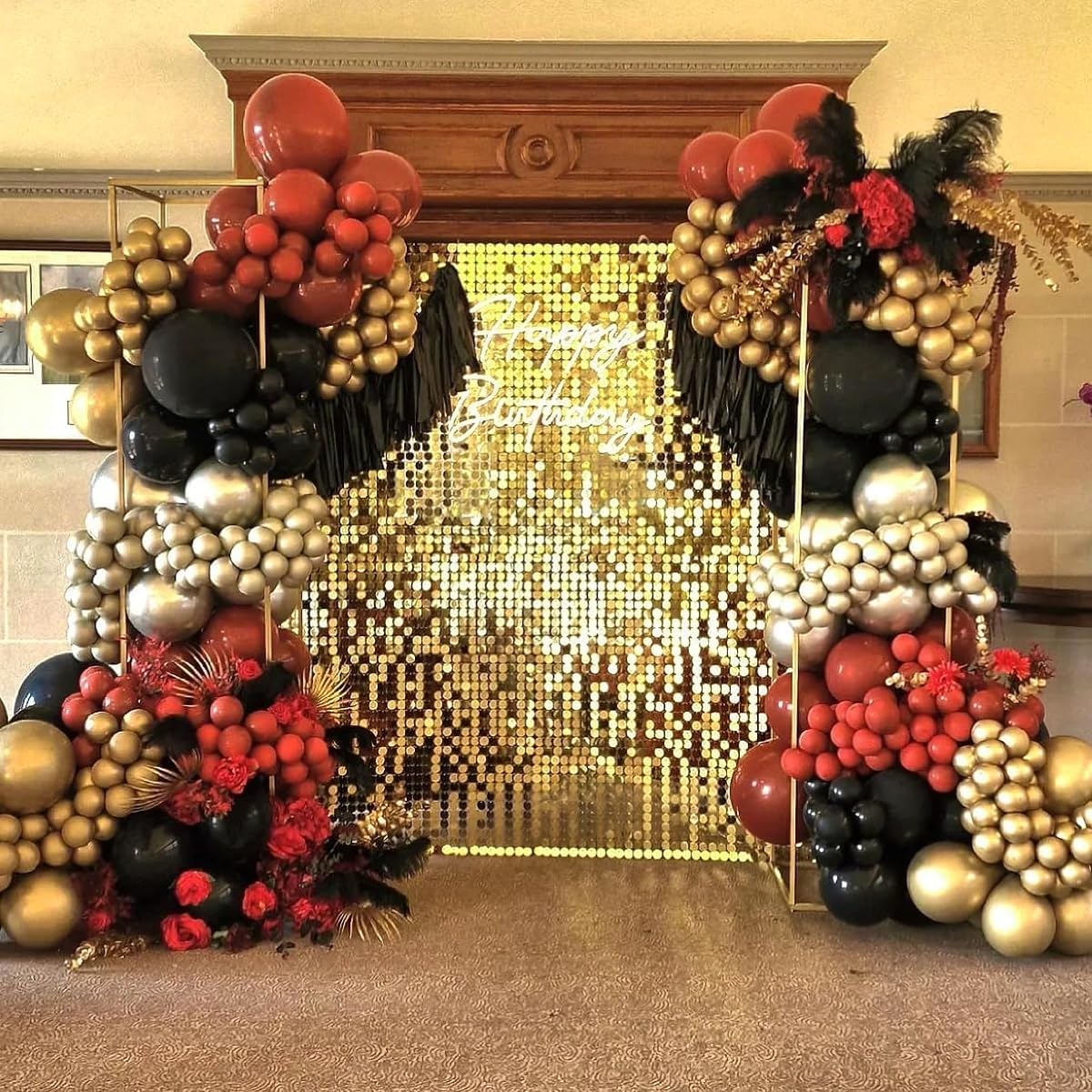 Gold Shimmer Wall Backdrop 24 Panels Round Sequin Backdrop Glitter Backdrop Wall Decor for Wedding Bridal Shower Birthday Party