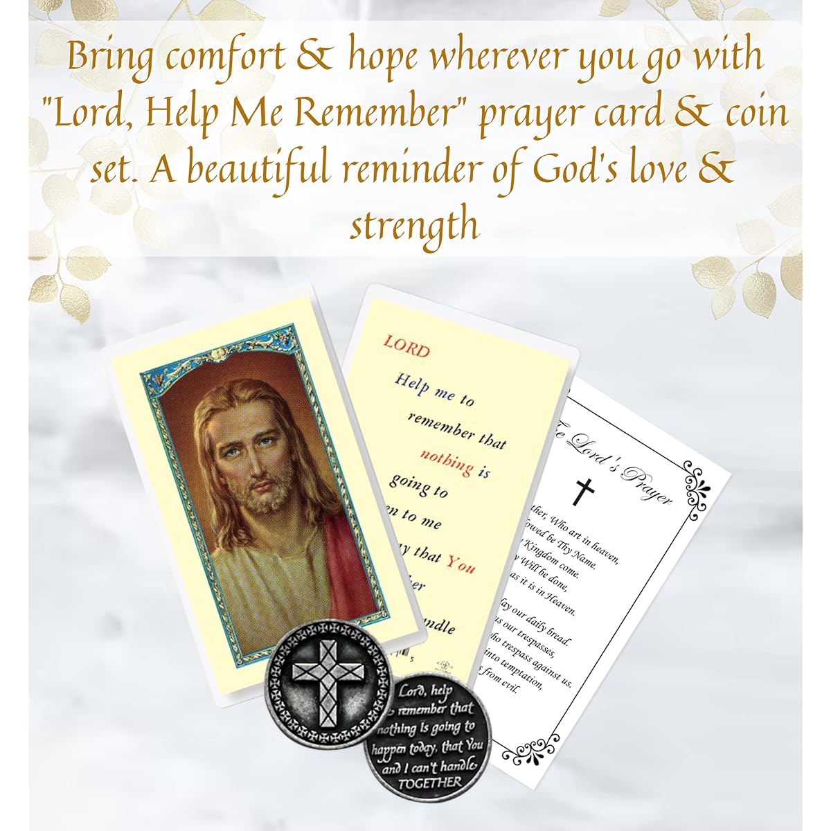 Cross in My Pocket Token - with Lord Help Me to Remember Holy Card Lord's Prayer Card | Metal Inspirational Cross in My Pocket Coins Tokens for Serenity Faith | Catholic Coins and Cards 5 Item Set