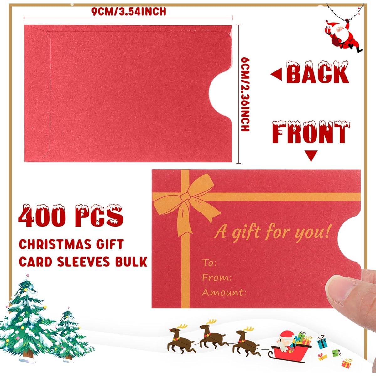 Ireer Gift Card Sleeves 400 Pieces Bulk with Ribbon Gift Card Envelopes Paper Gift Card Holder Credit Card Protector for Festival Holidays Red Green