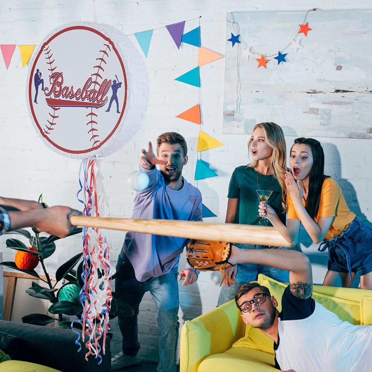 12.6 Inch Baseball Pinata Softball Pinata Sports Theme Birthday Party Supplies with Pinata Sticks Confetti Blindfold Baseball Party Favors Birthday Party Decorations Supplies