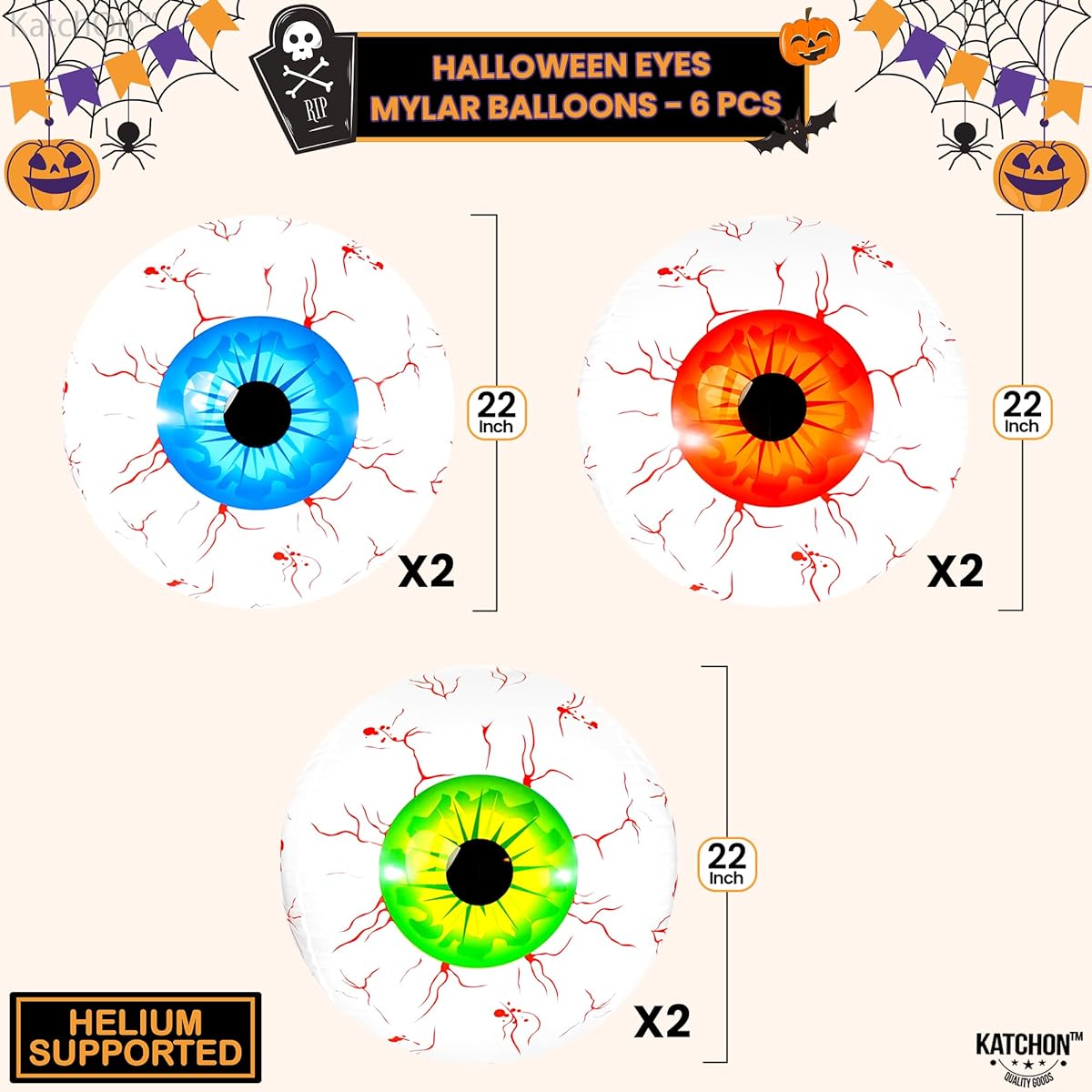 Halloween Eyes Mylar Balloons 6 Pack