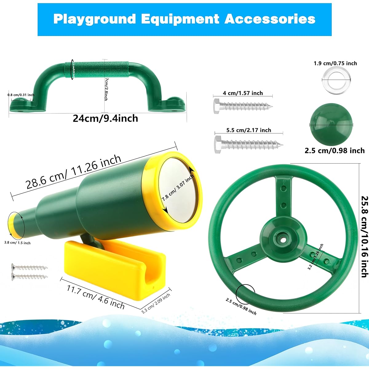 Haconba Kids Playground Accessories Swing Set Plastic Pirate Ship Handles Safety Handles Telescope Outdoor Playground Tree House Jungle Gym Accessories 8pcs