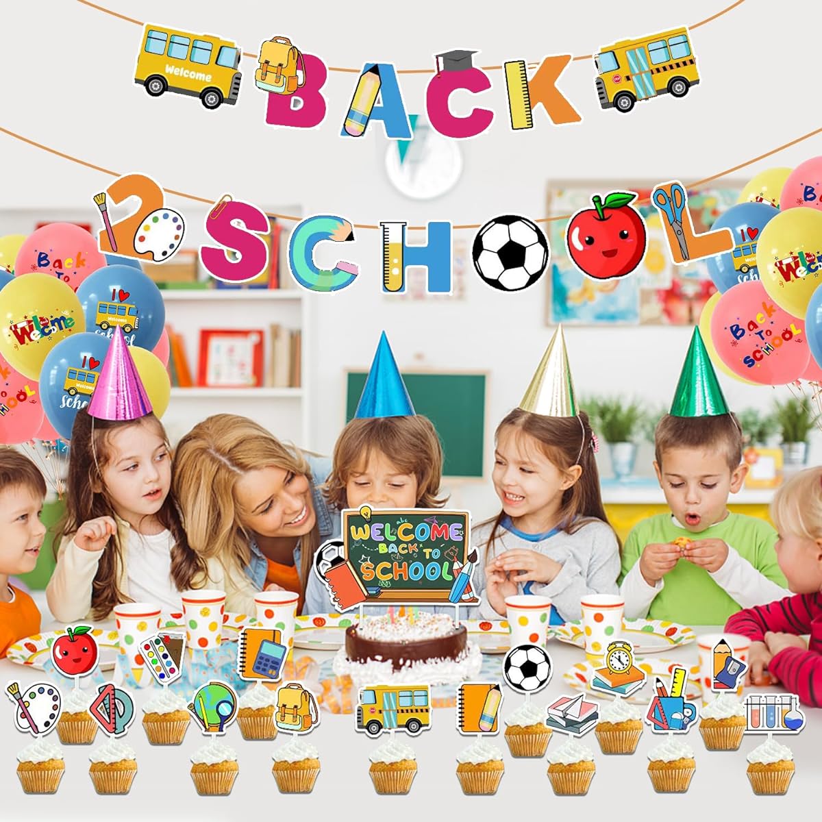 Back to School Decorations Back to School Banner Back to School Balloons Cake Topper for Classroom Back to School Party Decorations First School Decorations