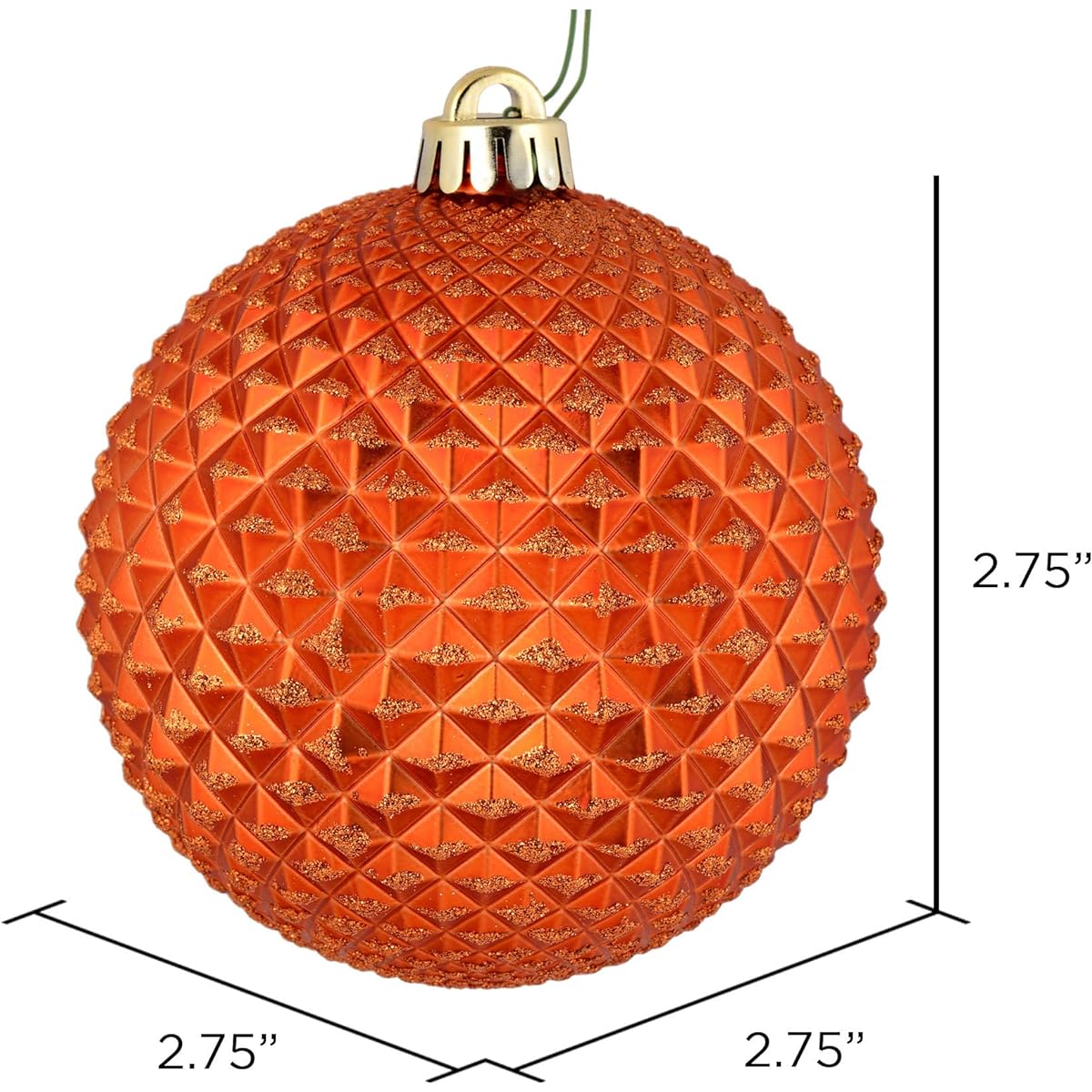 Vickerman Durian Glitter Decorative Hanging Ball Ornaments, 2.75", Orange, 12 Count