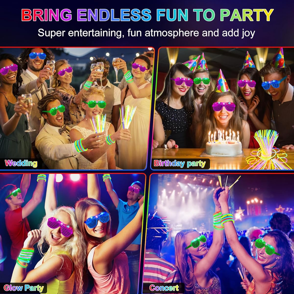 OLUPP Halloween Party Supplies Glow in the Dark Party Favors, 300pcs Glow Sticks Bulk + 25pcs LED Flashing Glasses + Party Accessories Decorations, Party Supplies for Kids and Adults, Neon Birthday Rave, 325pcs