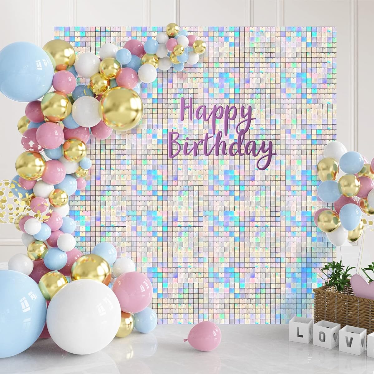 HYzgb 24 Pack Sparkly Wall Backdrops Iridescent Sequin Wall Panels Backdrops Event Decoration for Wedding Anniversary Birthday Graduation Engagement Christmas Party