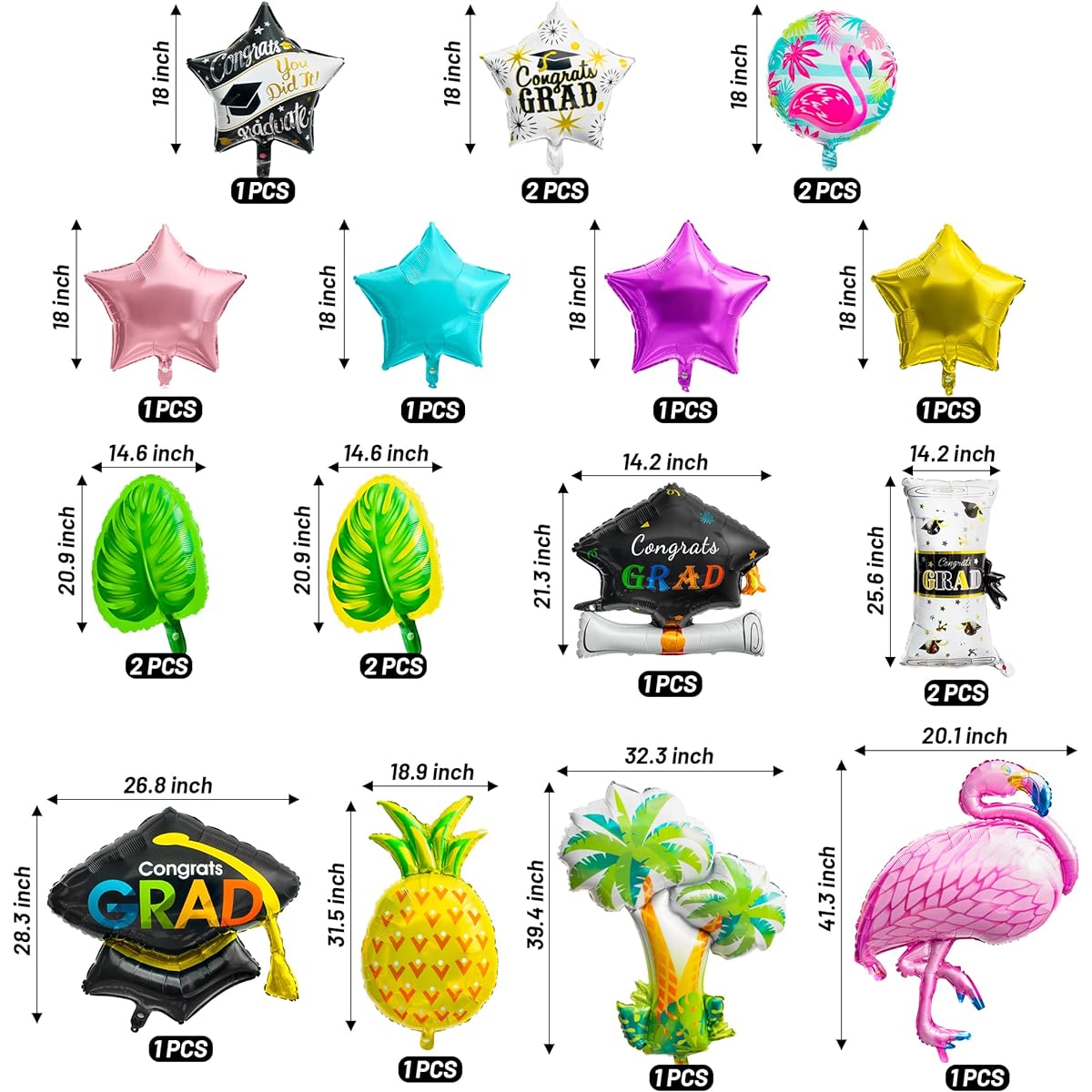 Xqumoi X-Hawaii Graduation Balloons 20P